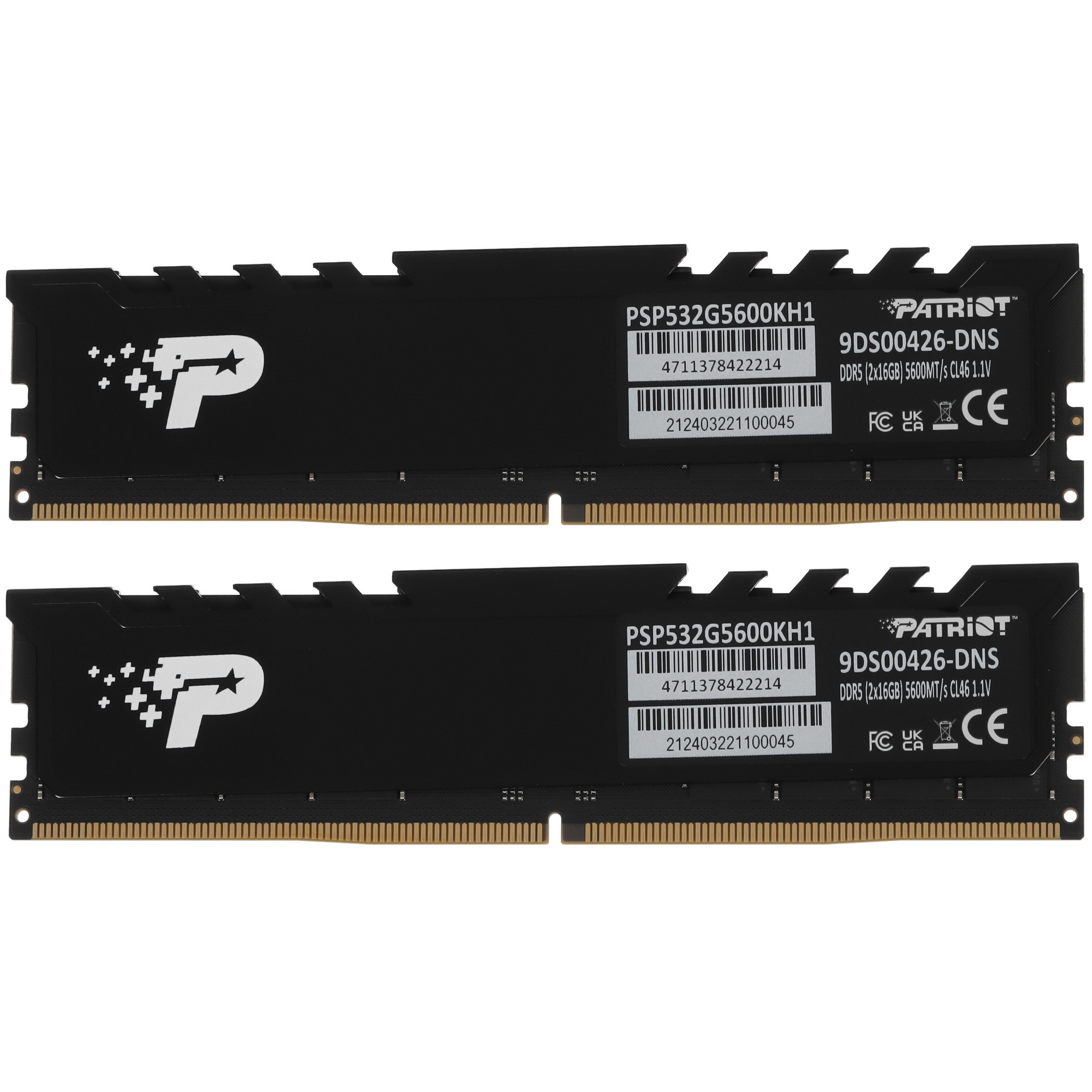 Оперативная память Patriot Signature Premium, DDR5, 32GB (2x16 GB), 5600 MHz, CL46, радиатор, черный