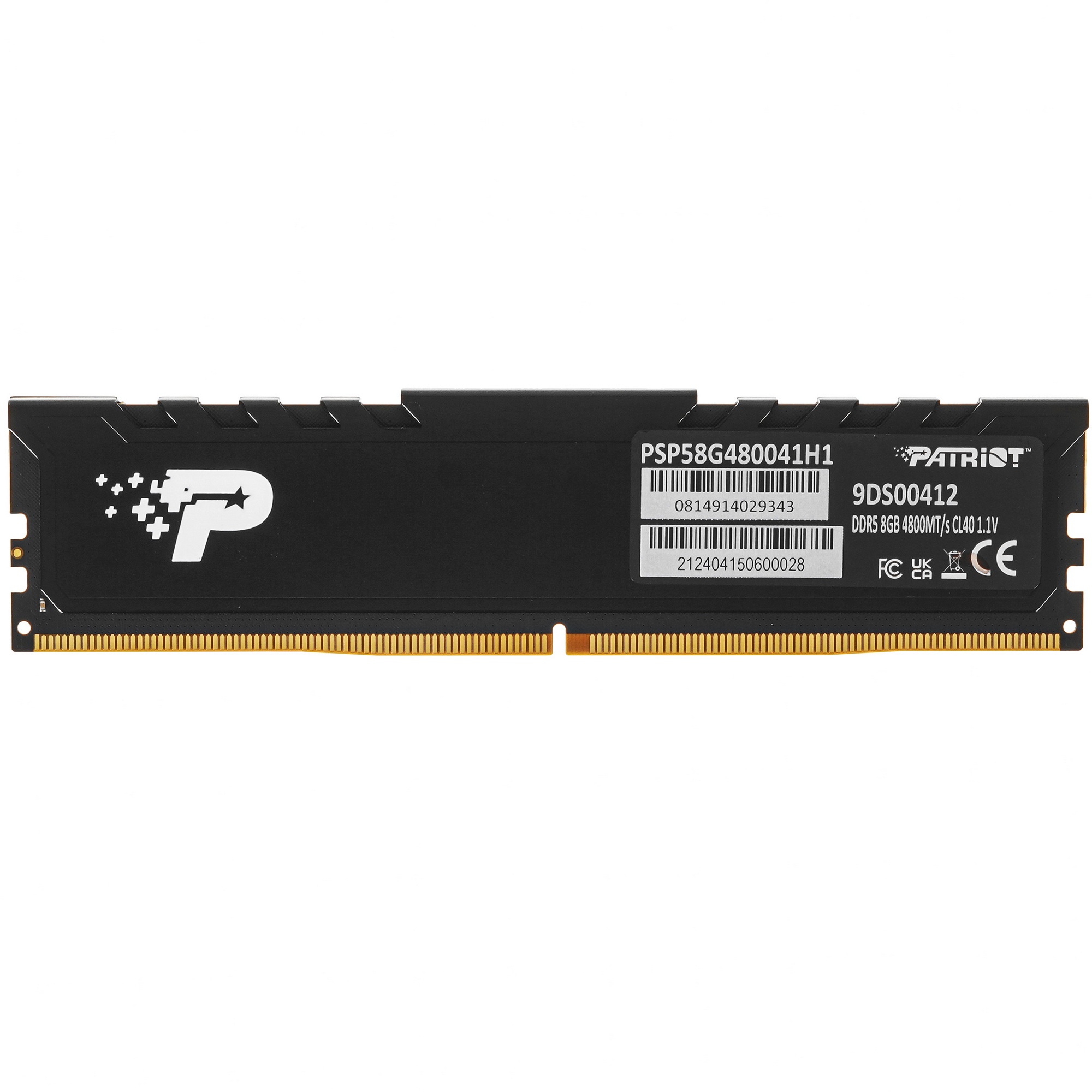 Оперативная память Patriot Signature Premium, DDR5, 8GB (1x8 GB), 4800 MHz, CL40, радиатор, черный