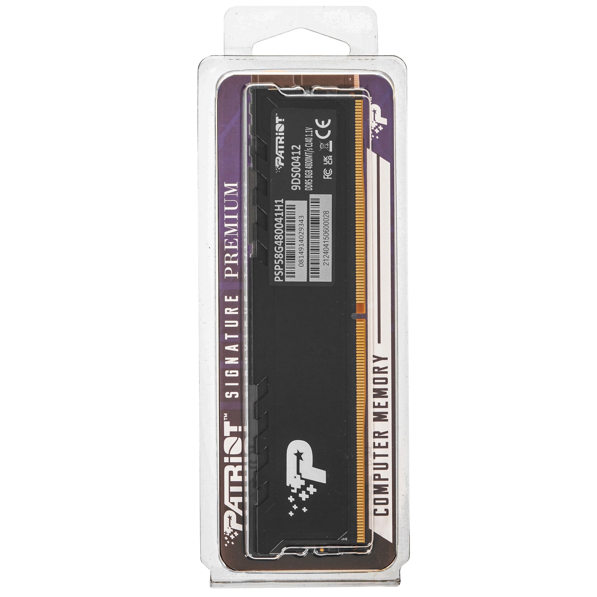 Оперативная память Patriot Signature Premium, DDR5, 8GB (1x8 GB), 4800 MHz, CL40, радиатор, черный