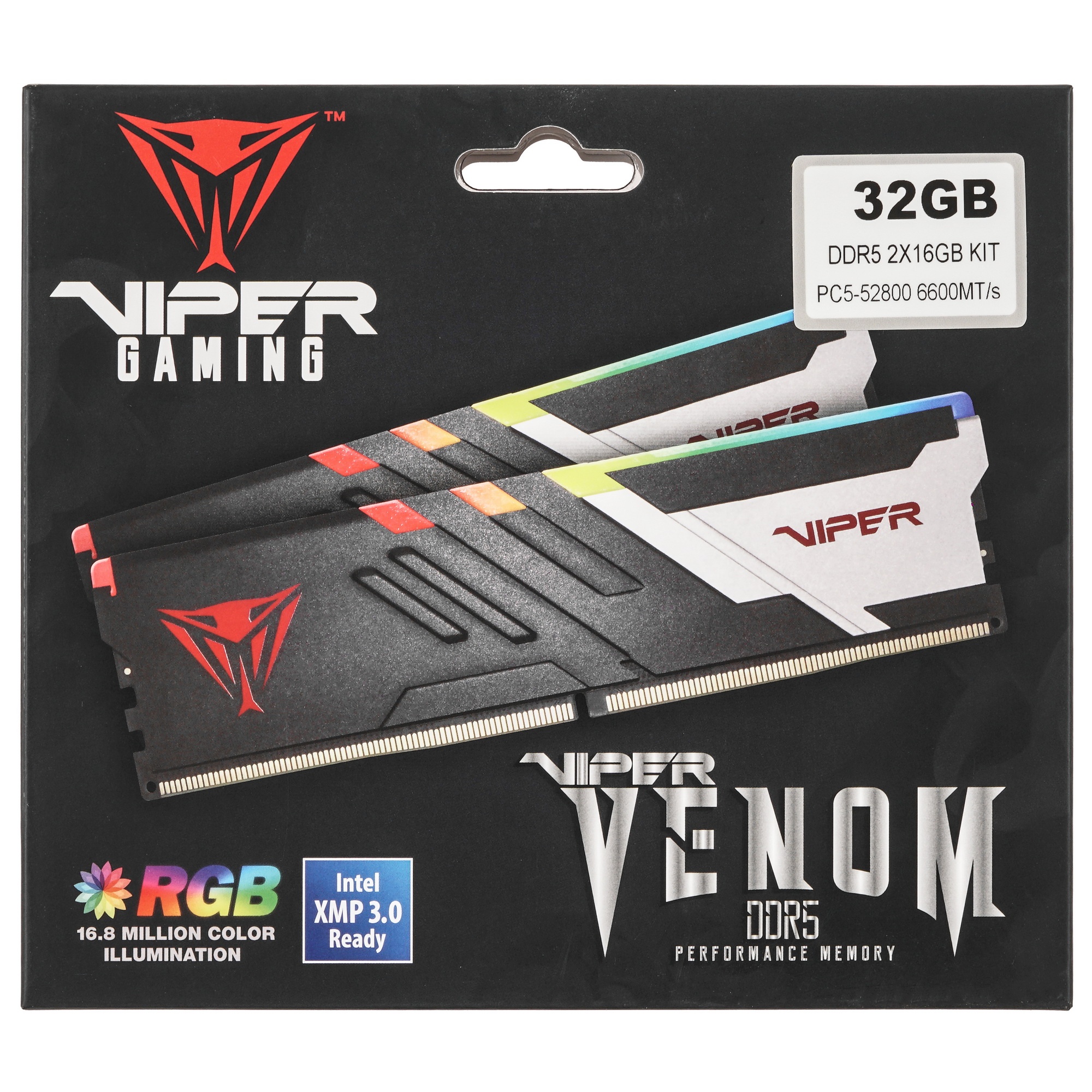 Оперативная память Patriot Viper Venom, DDR5, 32GB (2x16GB), 6600MHz, CL34, с радиаторами, RGB, черн