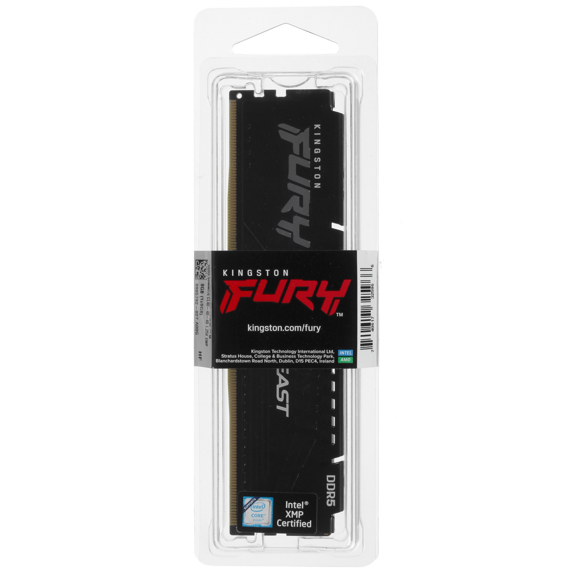 Оперативная память Kingston Fury Beast, DDR5, 8GB (1x8GB), 5200MHz, CL40, с радиатором, черный