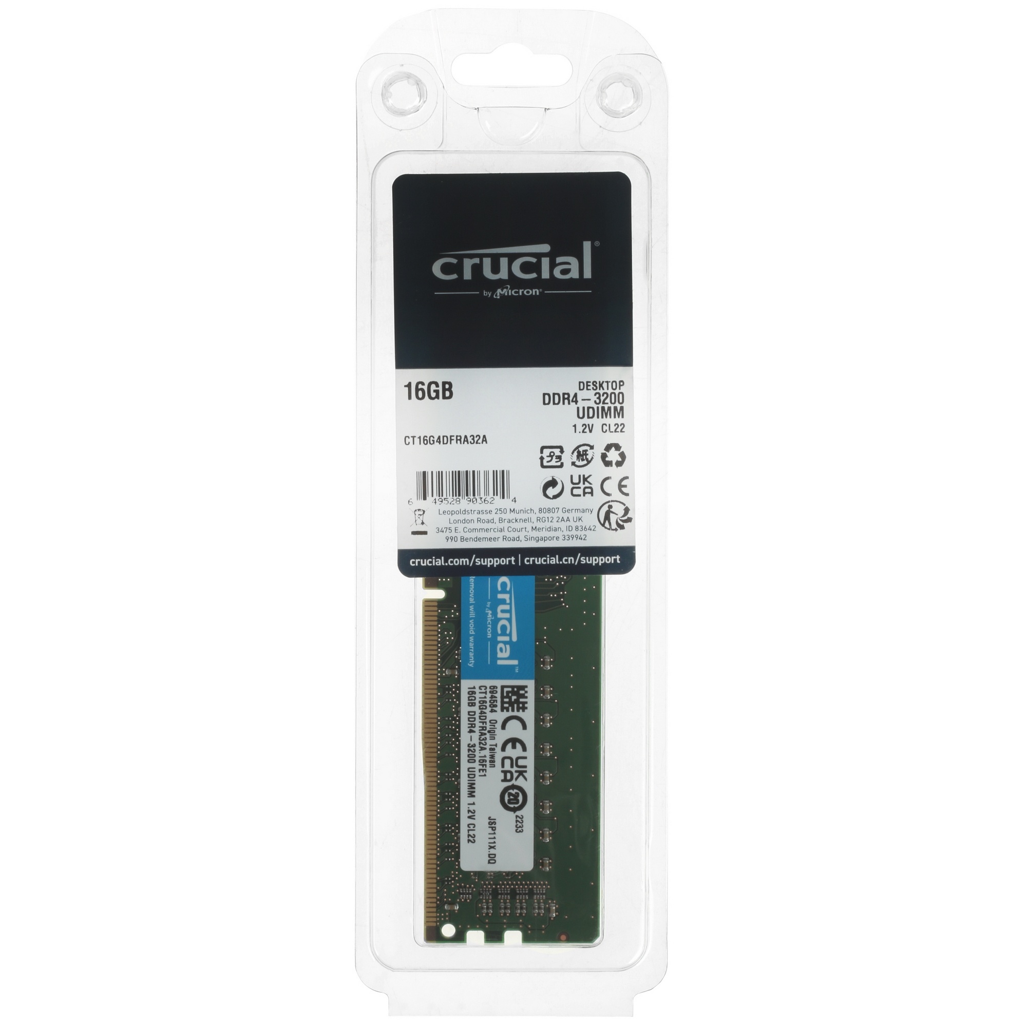 Оперативная память Crucial, DDR4, 16GB (1x16 GB), 3200 MHz, CL22