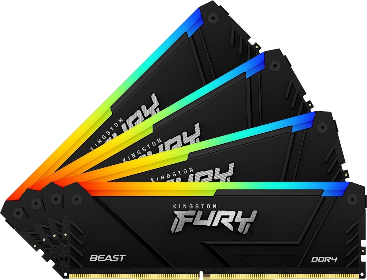 Оперативная память Kingston Fury Beast, DDR4, 32GB (4x8GB), 3200MHz, CL16, с радиатором, RGB, черный
