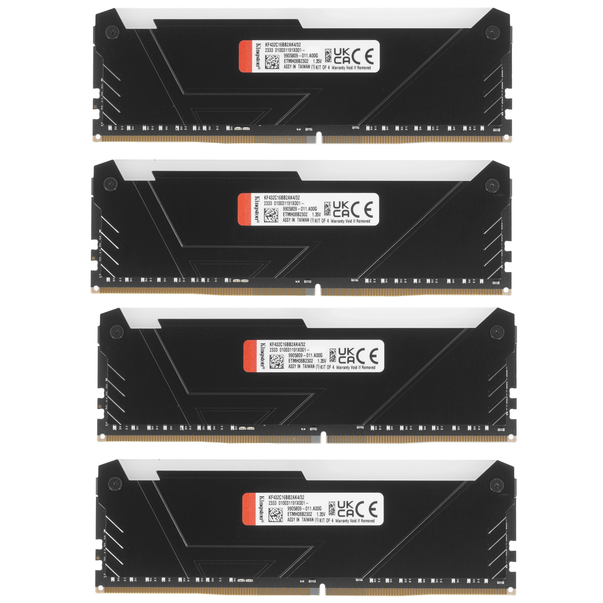 Оперативная память Kingston Fury Beast, DDR4, 32GB (4x8GB), 3200MHz, CL16, с радиатором, RGB, черный