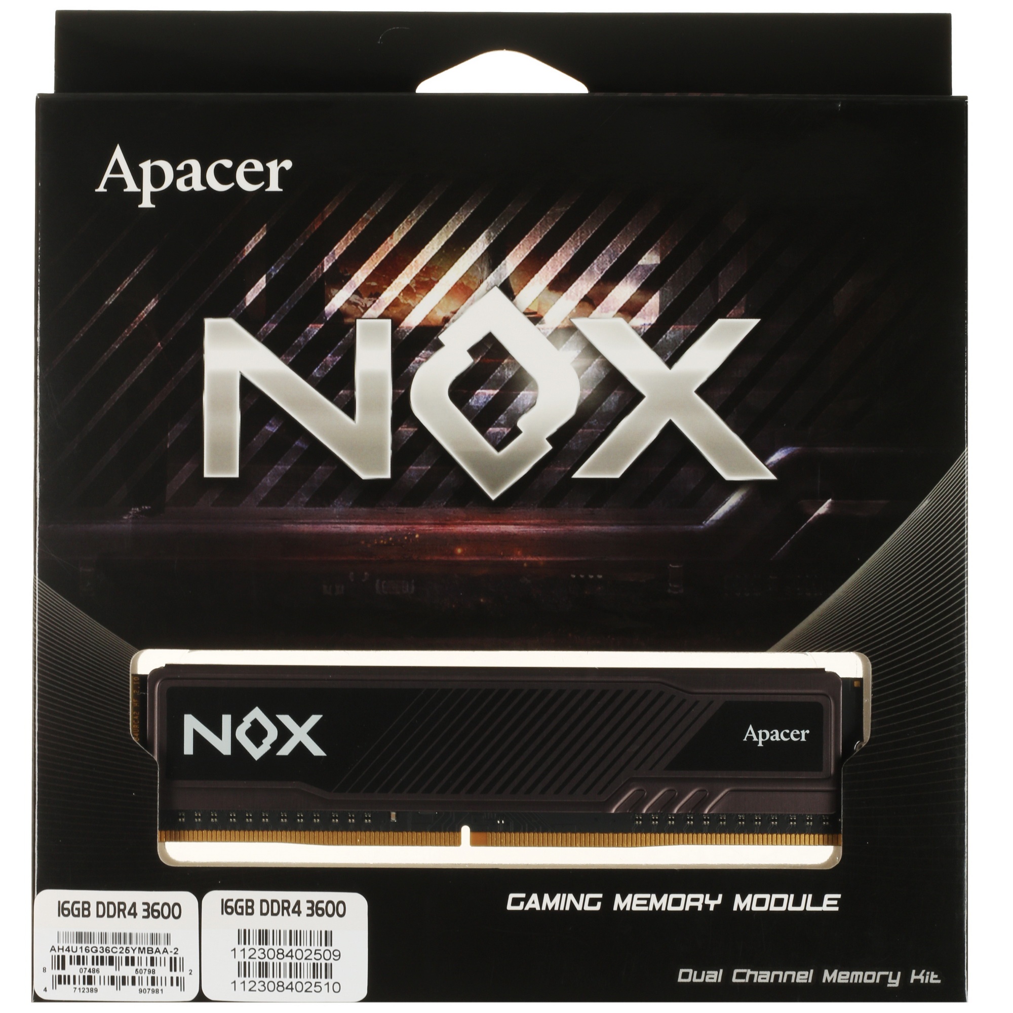 Оперативная память Apacer Nox, DDR4, 16GB (2x8GB), 3600MHz, CL18, UDIMM, с радиатором, серый