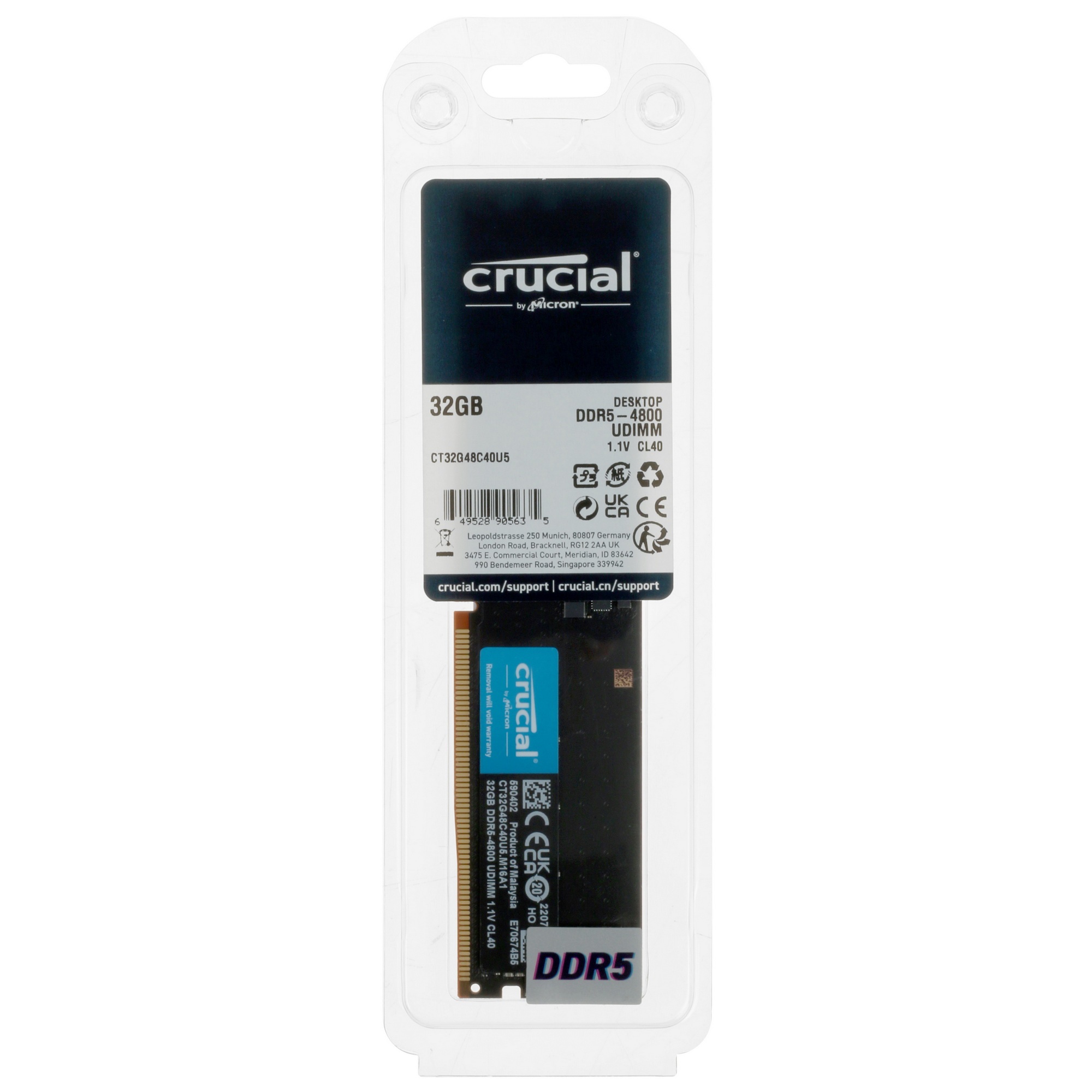 Оперативная память Crucial CT32G48C40U5, DDR5, 32GB (1x32 GB), 4800 MHz, CL40