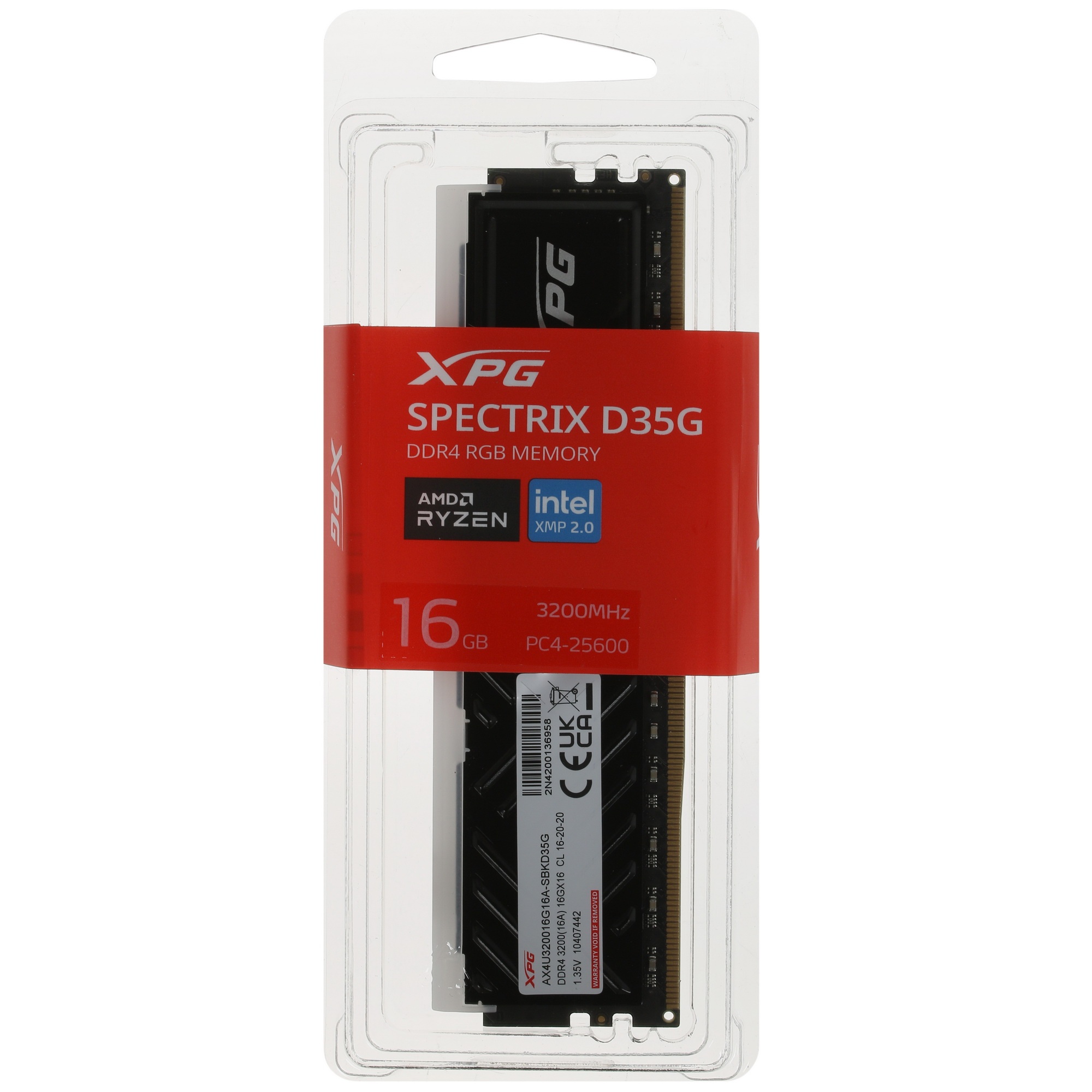 Оперативная память XPG Spectrix D35G RGB, DDR4, 16GB (1x16GB), 3200MHz, CL16, с радиатором, черный,