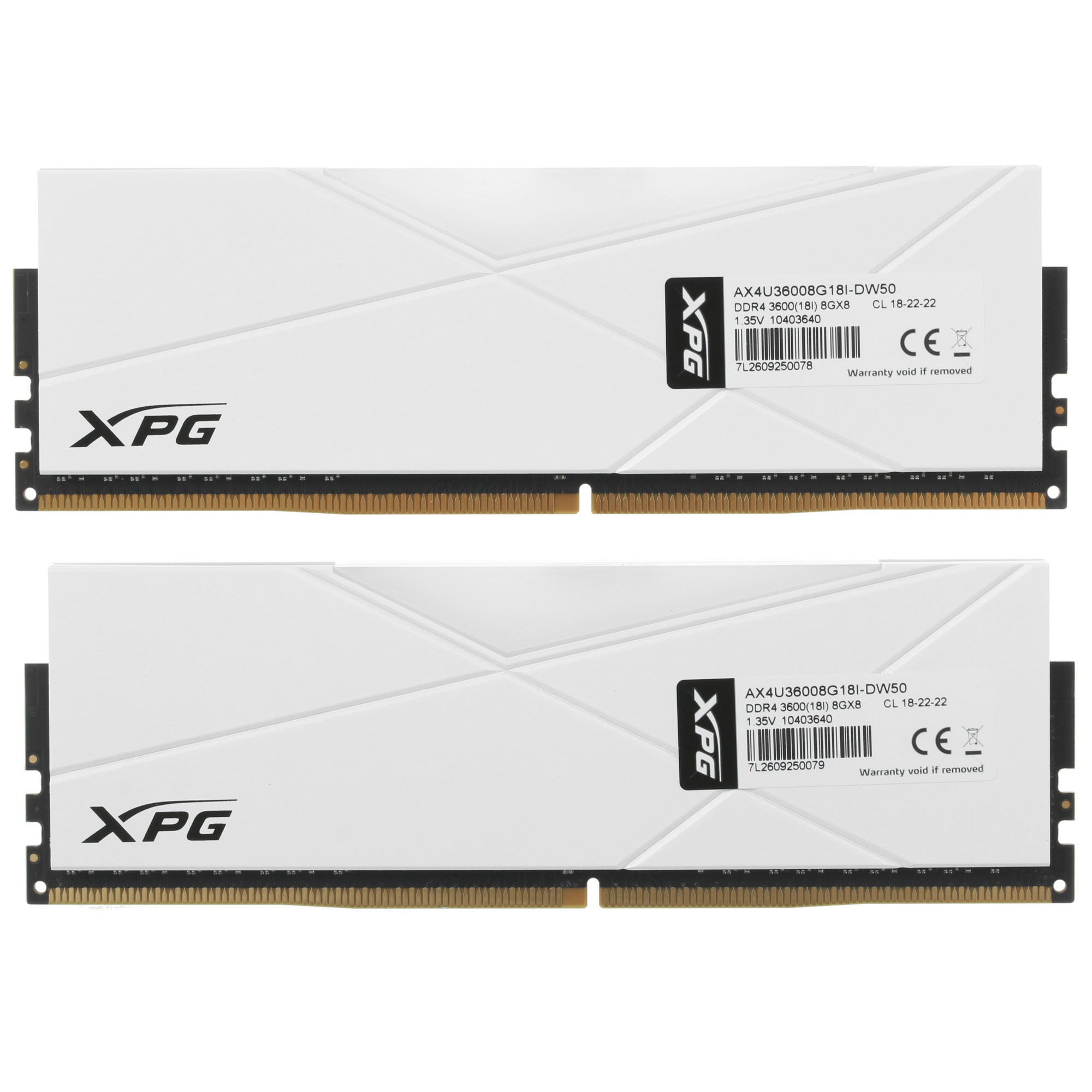 Оперативная память XPG Spectrix D50 RGB, 16GB (2x8GB), DDR4, 3600MHz, CL18, с радиаторами, белый, RG