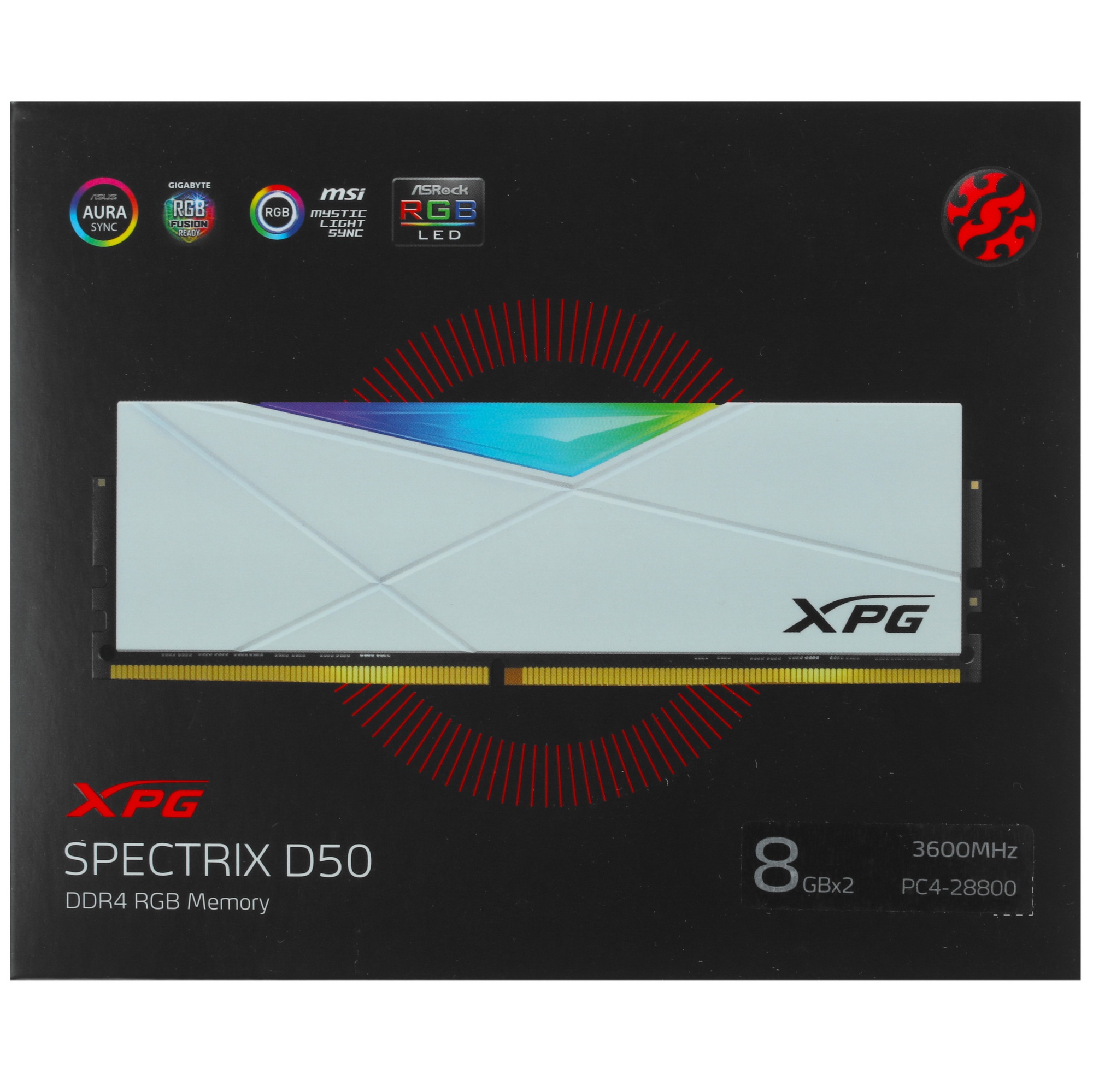 Оперативная память XPG Spectrix D50 RGB, 16GB (2x8GB), DDR4, 3600MHz, CL18, с радиаторами, белый, RG