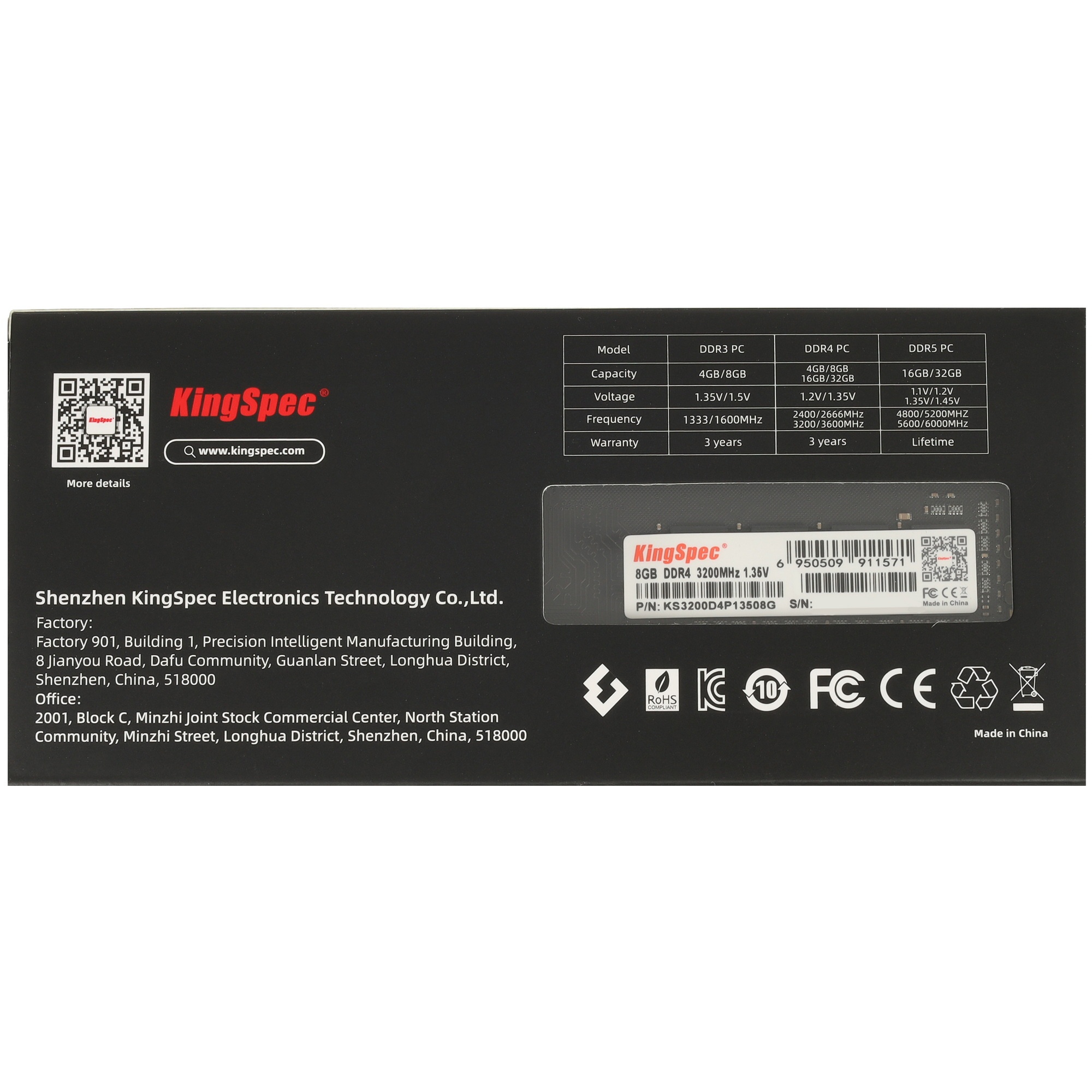 Оперативная память KingSpec, DDR4, 8GB (1x8GB), 3200MHz, CL18