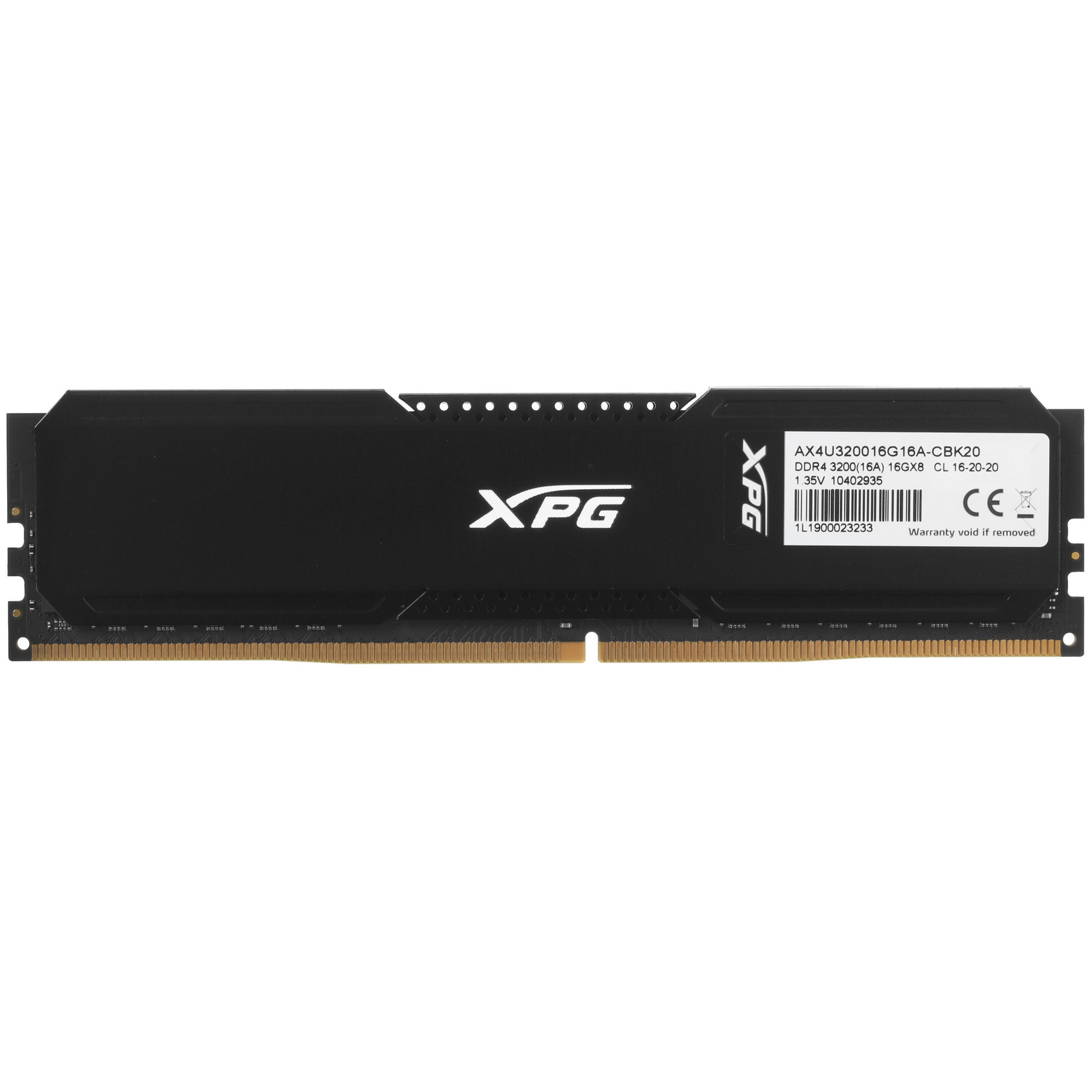 Оперативная память XPG Gammix D20, DDR4, 16GB (1x16GB), 3200MHz, CL16, UDIMM, с радиатором, черный
