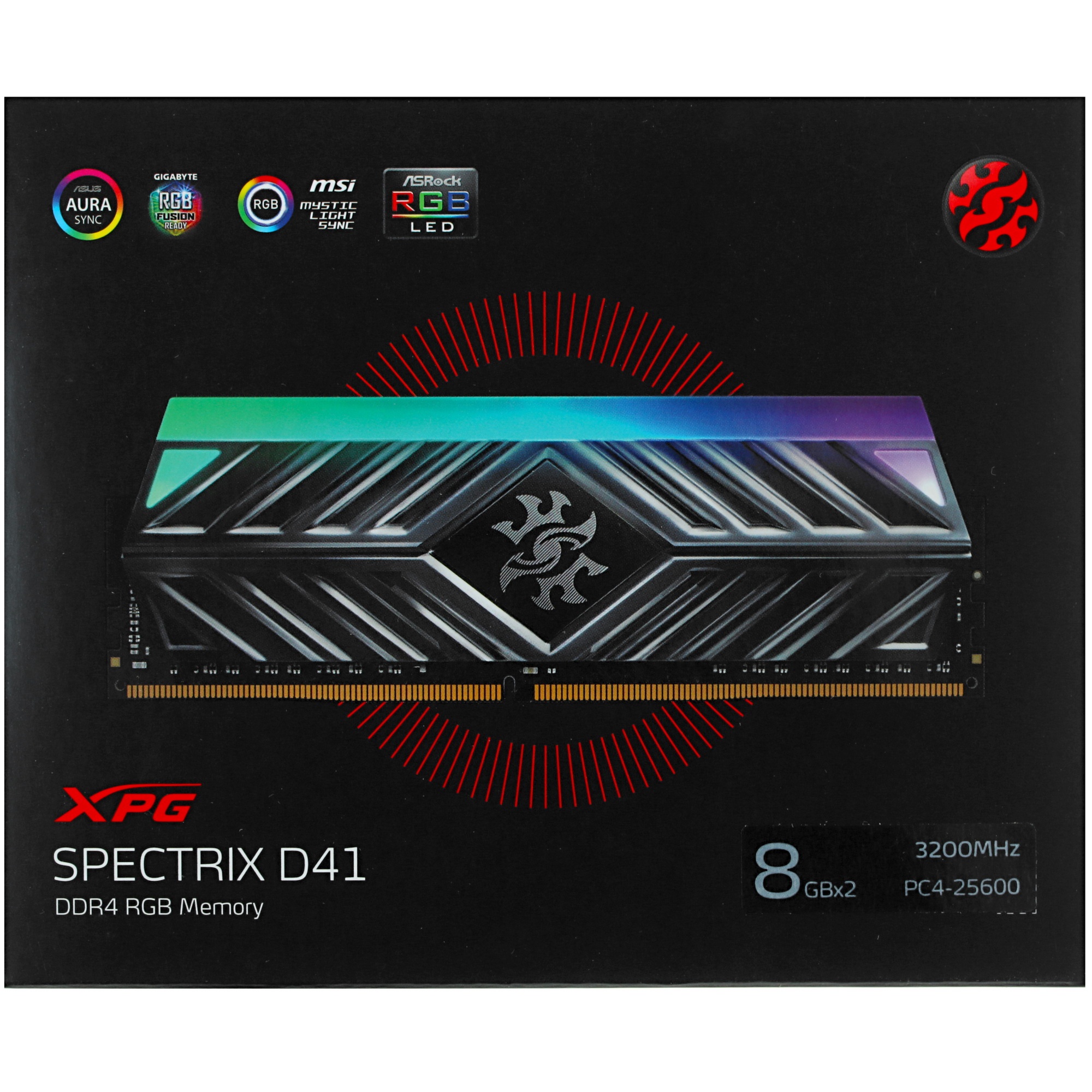 Оперативная память XPG Spectrix D41 RGB, 16GB (2x8GB), DDR4, 3200MHz, CL16, UDIMM, с радиатором, RGB