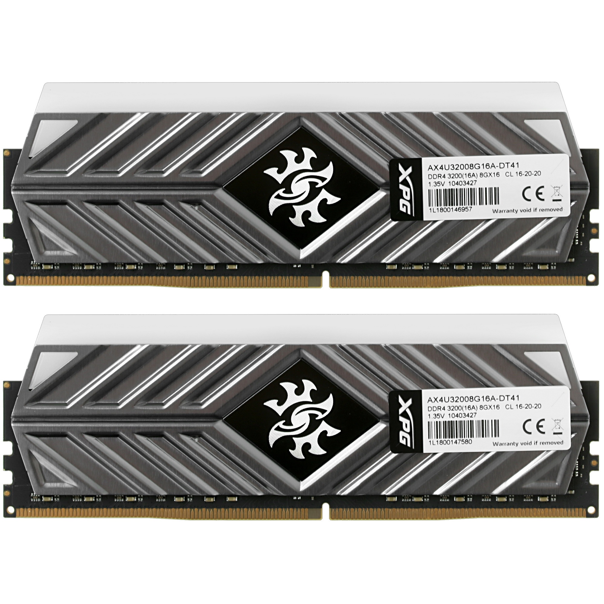 Оперативная память XPG Spectrix D41 RGB, 16GB (2x8GB), DDR4, 3200MHz, CL16, UDIMM, с радиатором, RGB