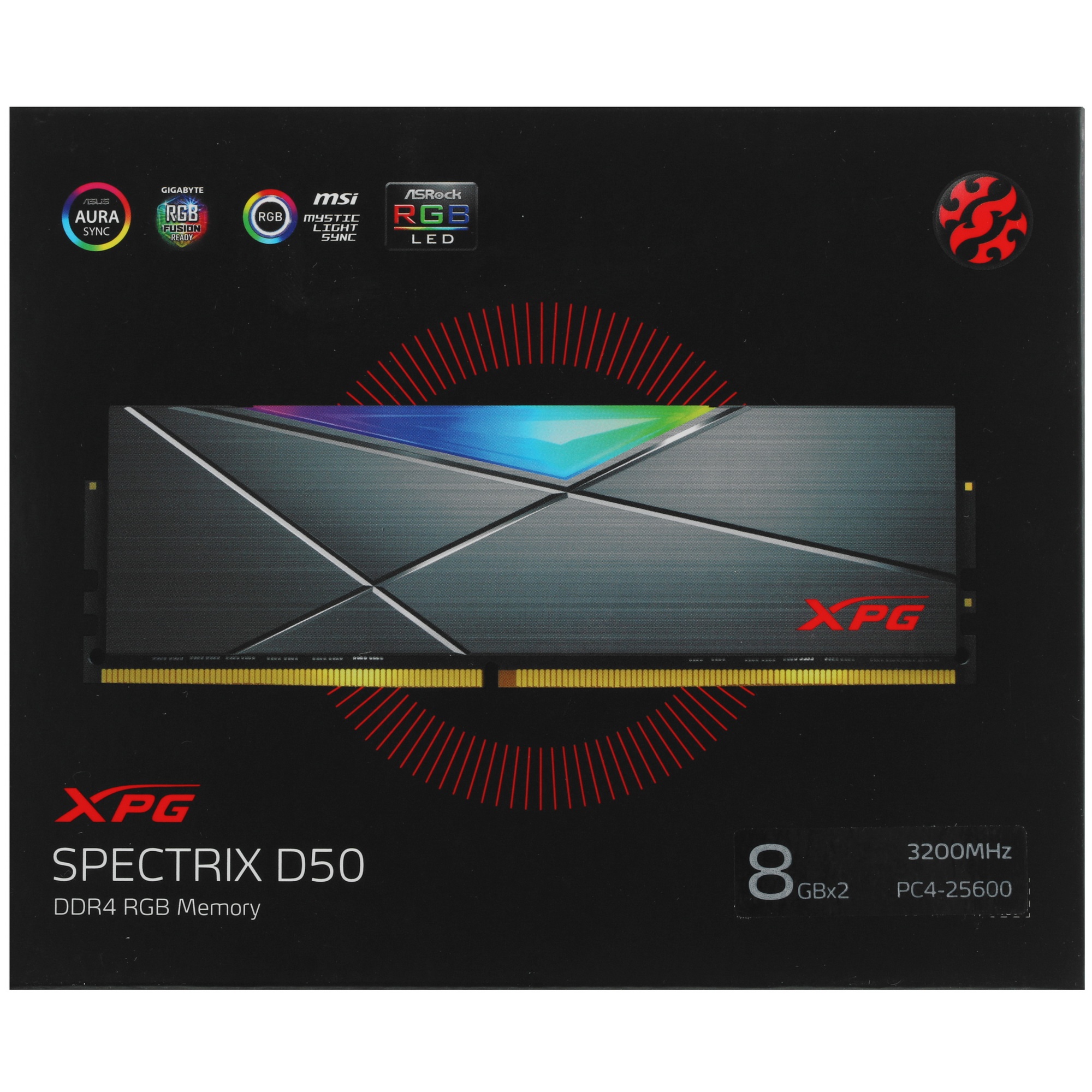 Оперативная память XPG Spectrix D50 RGB, 16GB (2x8GB), DDR4, 3200MHz, CL16, UDIMM, с радиатором, RGB