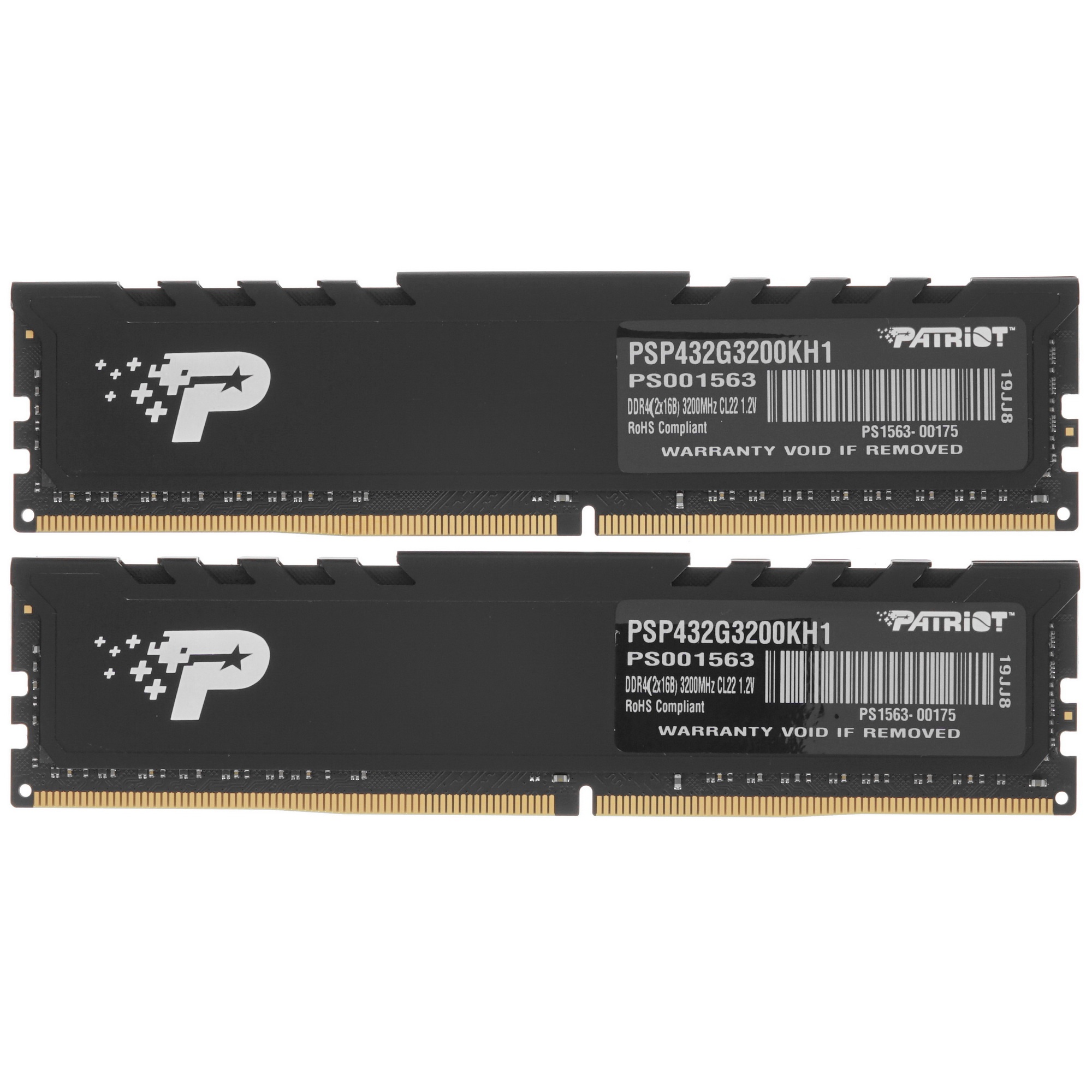 Оперативная память Patriot Signature Premium, DDR4, 32GB (2x16 GB), 3200 MHz, CL22, радиатор, чёрный
