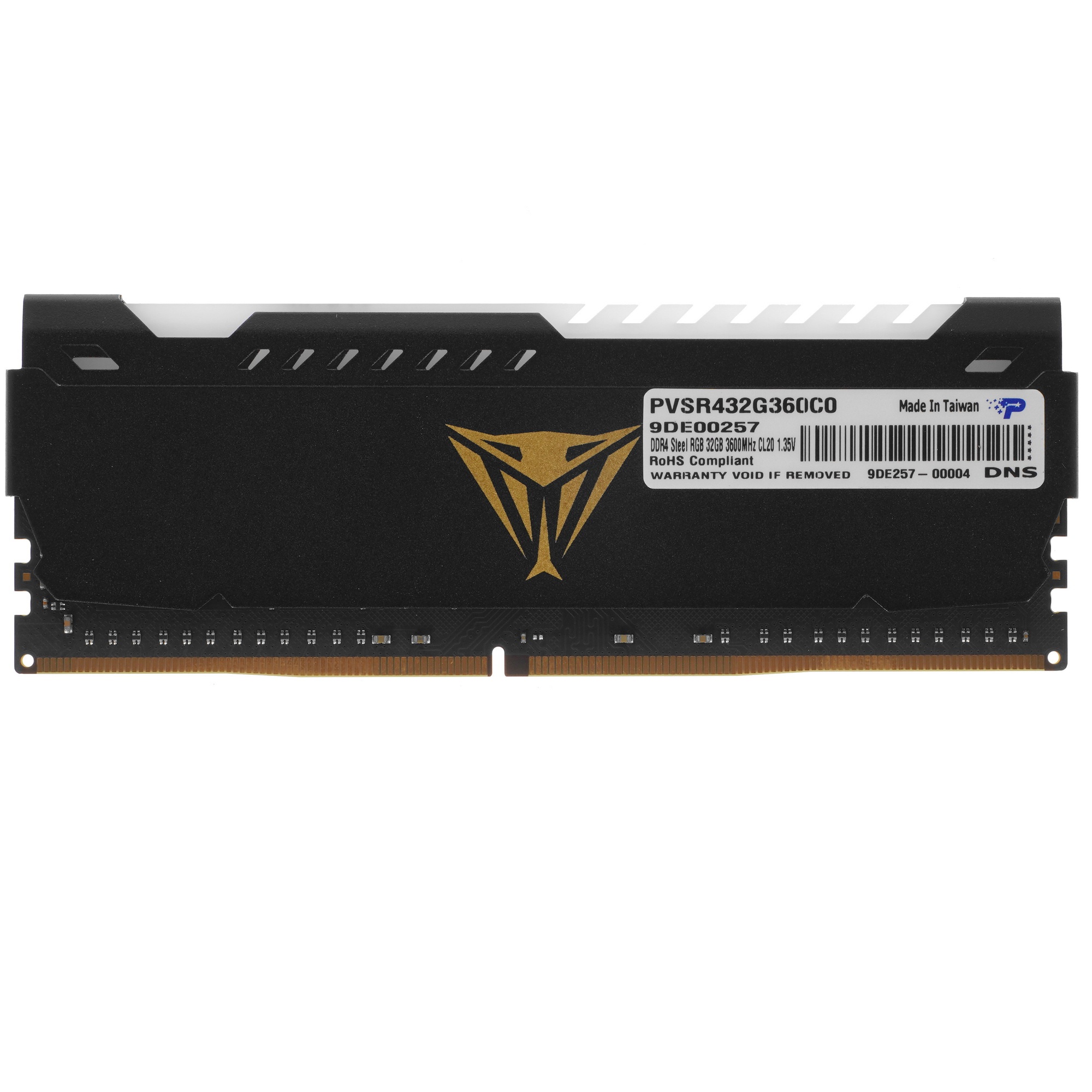 Оперативная память Patriot Viper Steel, DDR4, 32GB (1x32GB), 3600MHz, CL20, с радиатором, RGB, черны