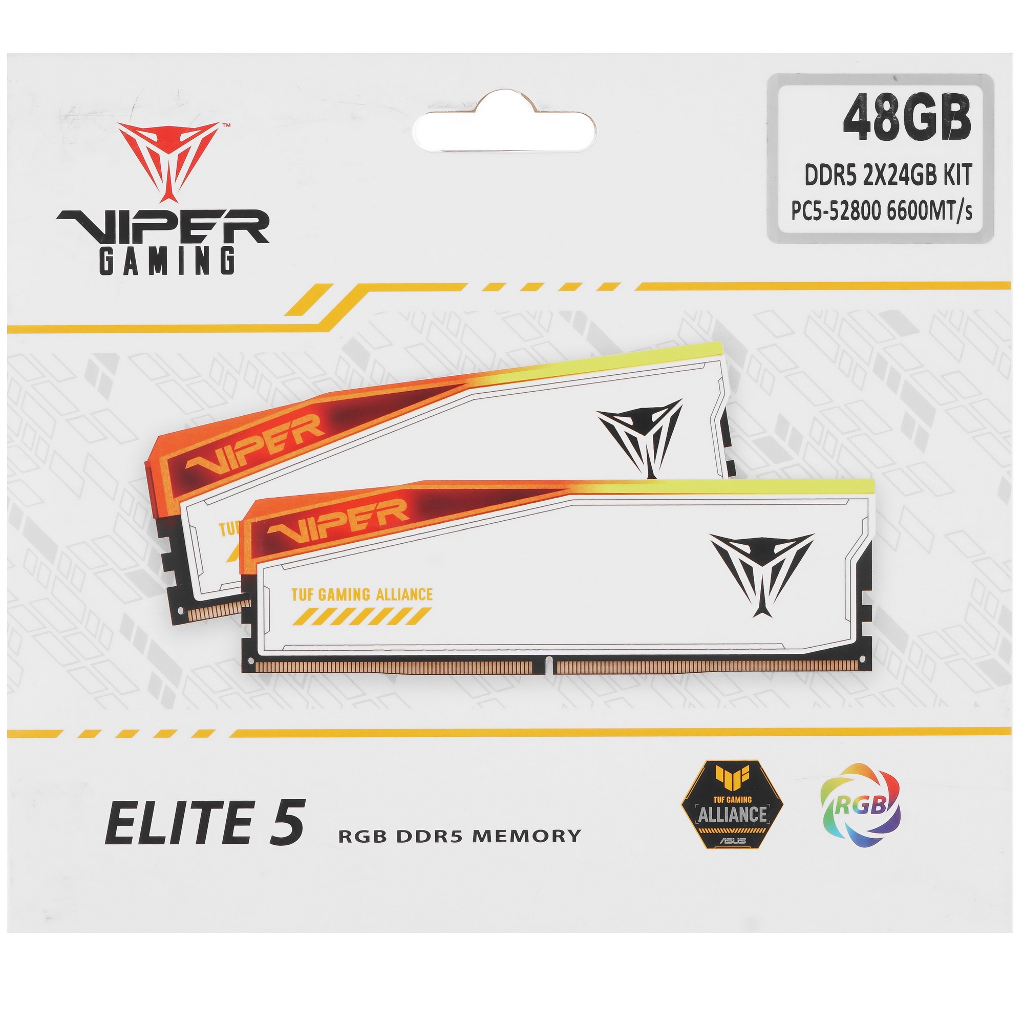 Оперативная память Patriot Viper Elite 5 TUF Gaming, DDR5, 48GB (2x24 GB), 6600 MHz, CL34, радиатор,