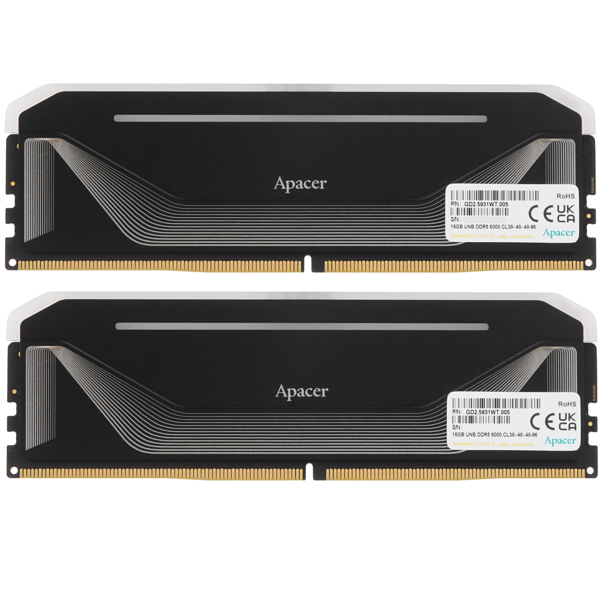 Оперативная память Apacer Nox, DDR5, 32GB (2x16 GB), 6000 MHz, CL38, радиатор, RGB, черный