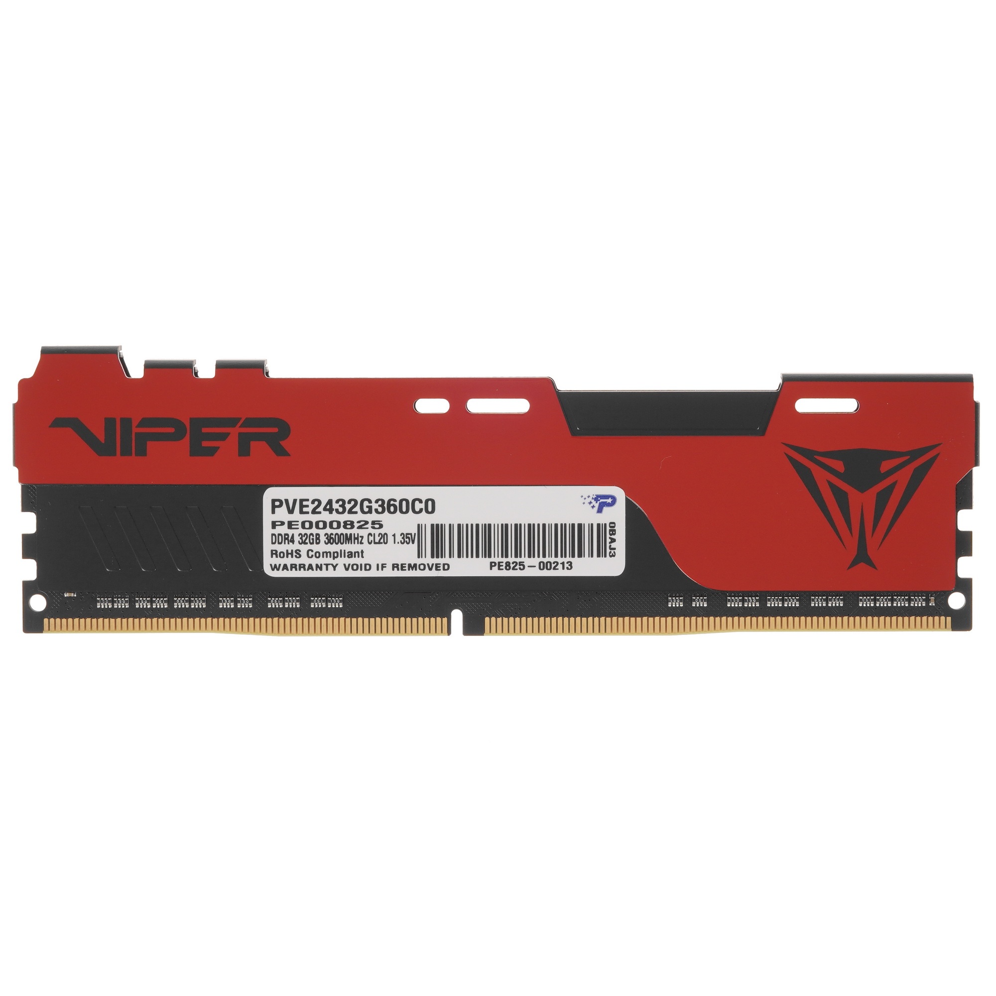 Оперативная память Patriot Viper Elite II, DDR4, 32GB (1x32 GB), 3600 MHz, CL20, радиатор, красный,