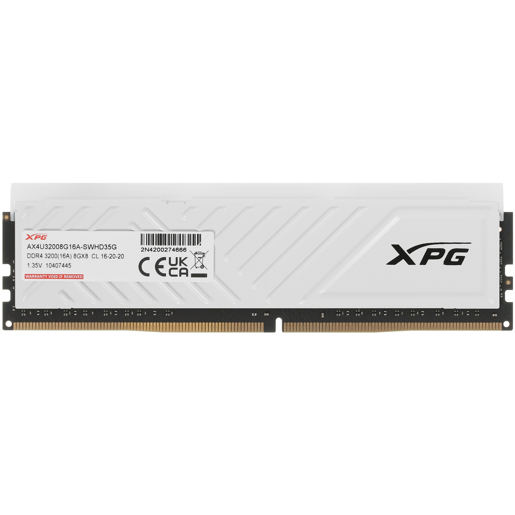 Оперативная память XPG Spectrix D35G RGB, DDR4, 8GB (1x8GB), 3200MHz, CL16, с радиатором, белый, RGB