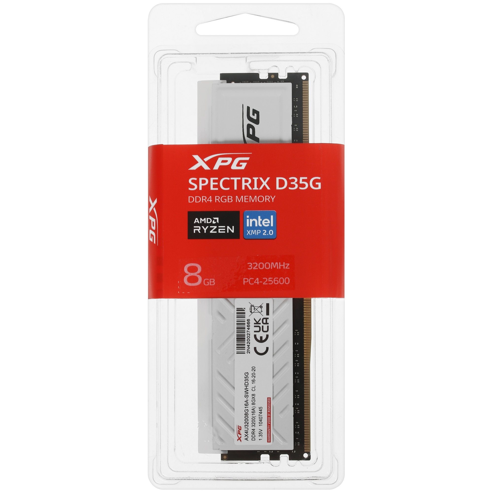 Оперативная память XPG Spectrix D35G RGB, DDR4, 8GB (1x8GB), 3200MHz, CL16, с радиатором, белый, RGB