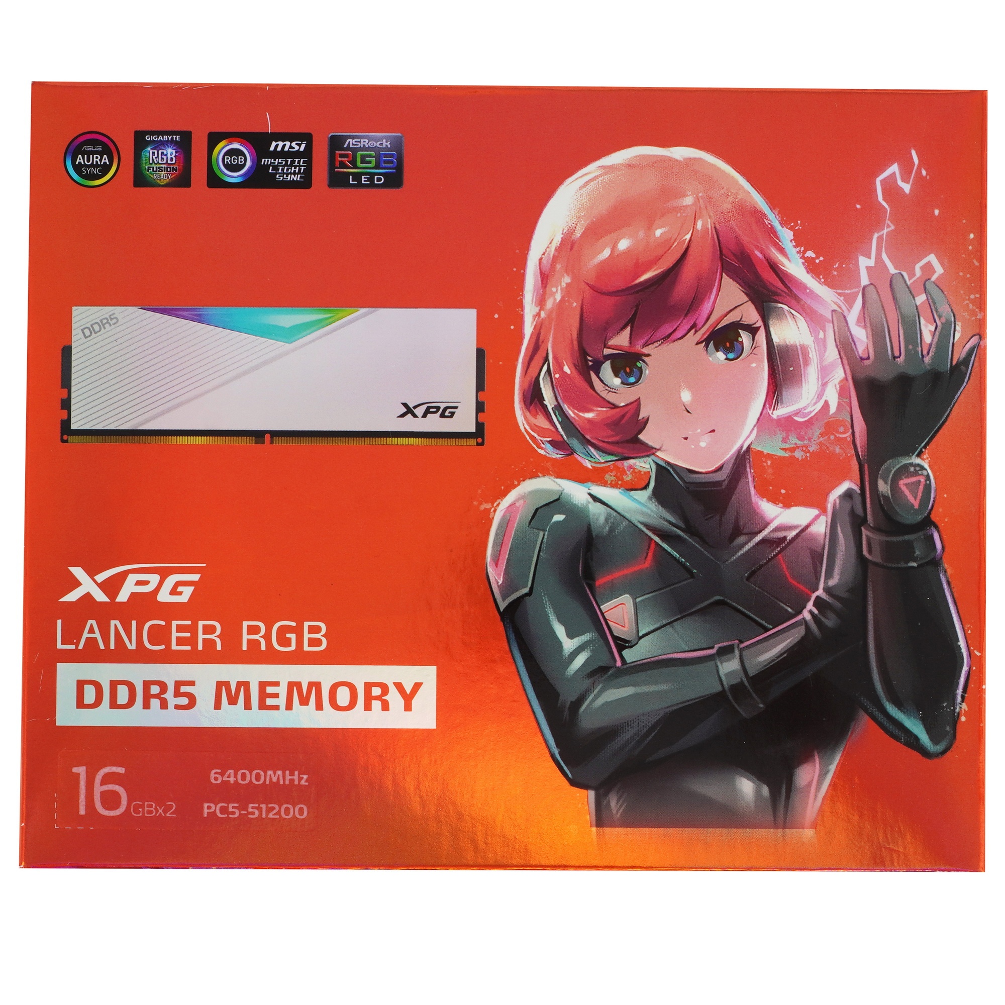 Оперативная память XPG Lancer, DDR5, 32GB (2x16GB), 6400MHz, CL32, с радиаторами, RGB, белый