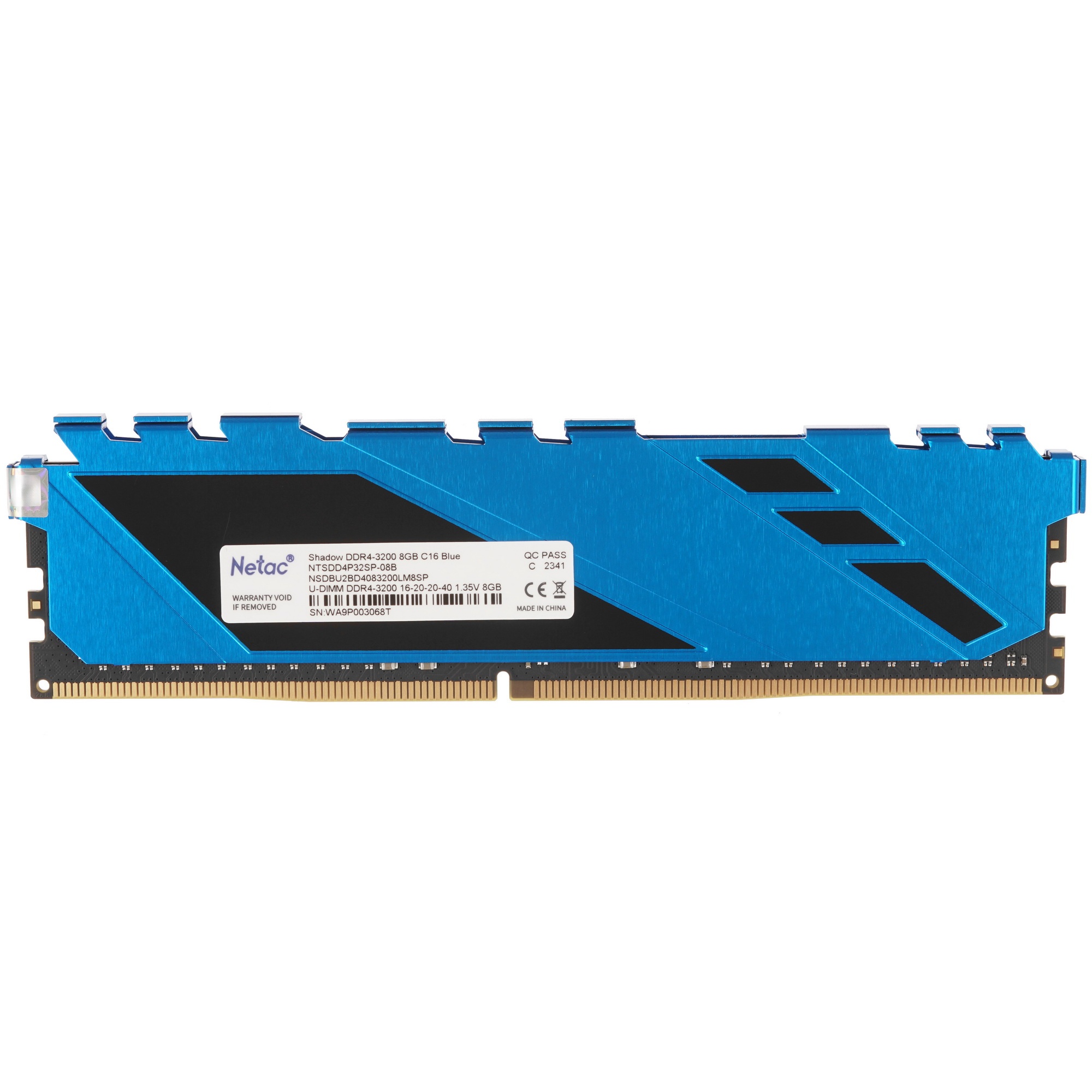 Оперативная память NETAC Shadow, DDR4, 8GB (1x8GB), 3200MHz, CL16, с радиаторами, синий