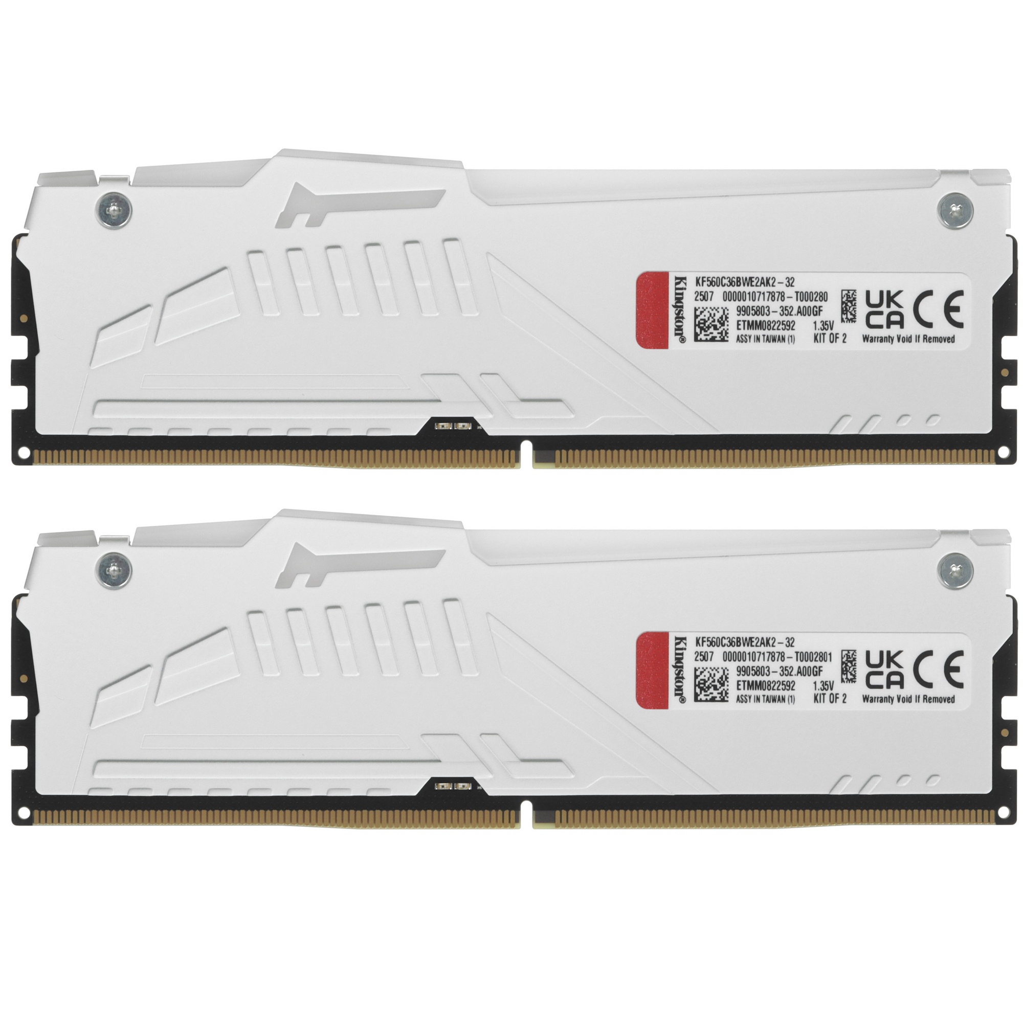 Оперативная память Kingston Fury Beast, DDR5, 32GB (2x16GB), 6000MHz, CL36, с радиаторами, RGB, белы
