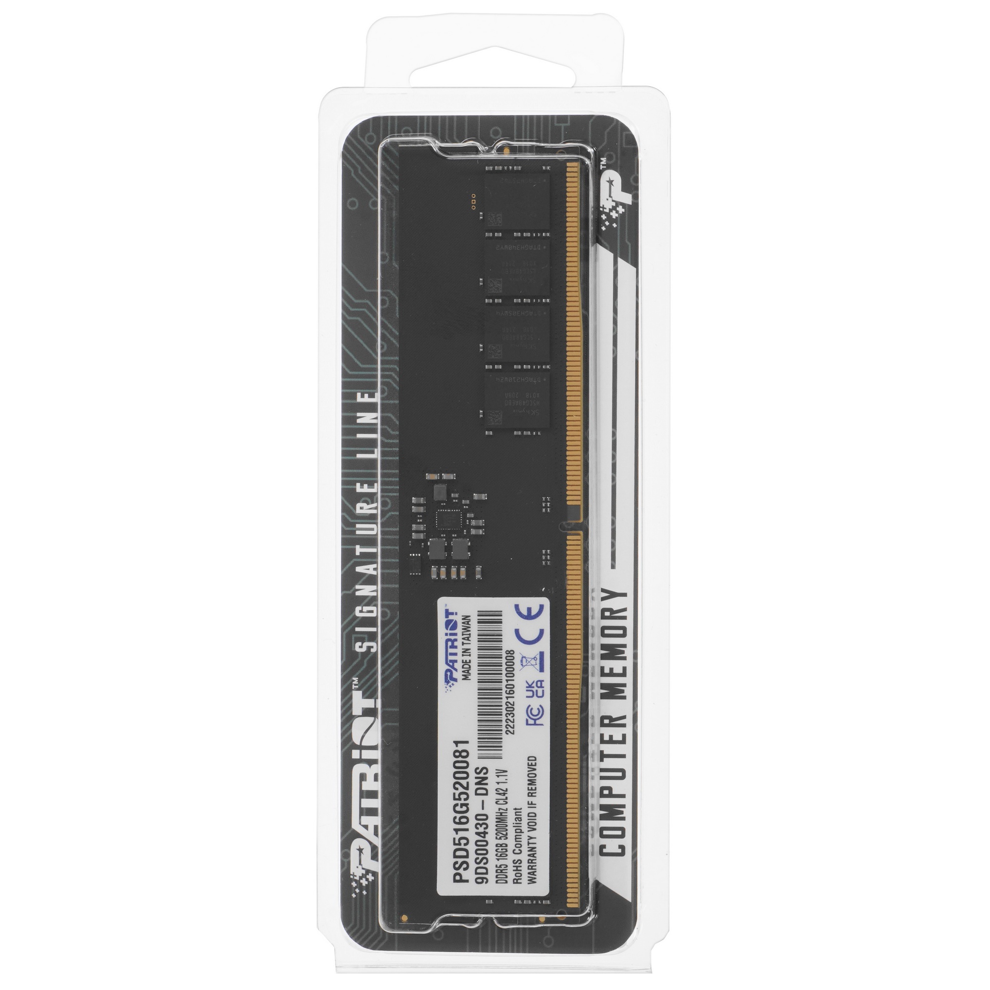 Оперативная память Patriot Signature, DDR5, 16GB (1x16 GB), 5200 MHz, CL42