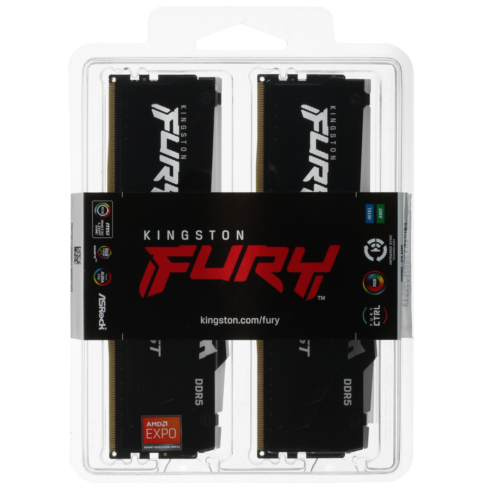 Оперативная память Kingston Fury Beast, DDR5, 32GB (2x16GB), 5600MHz, CL36, с радиаторами, RGB, черн