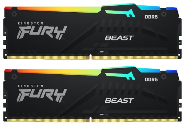 Оперативная память Kingston Fury Beast, DDR5, 32GB (2x16GB), 5600MHz, CL36, с радиаторами, RGB, черн