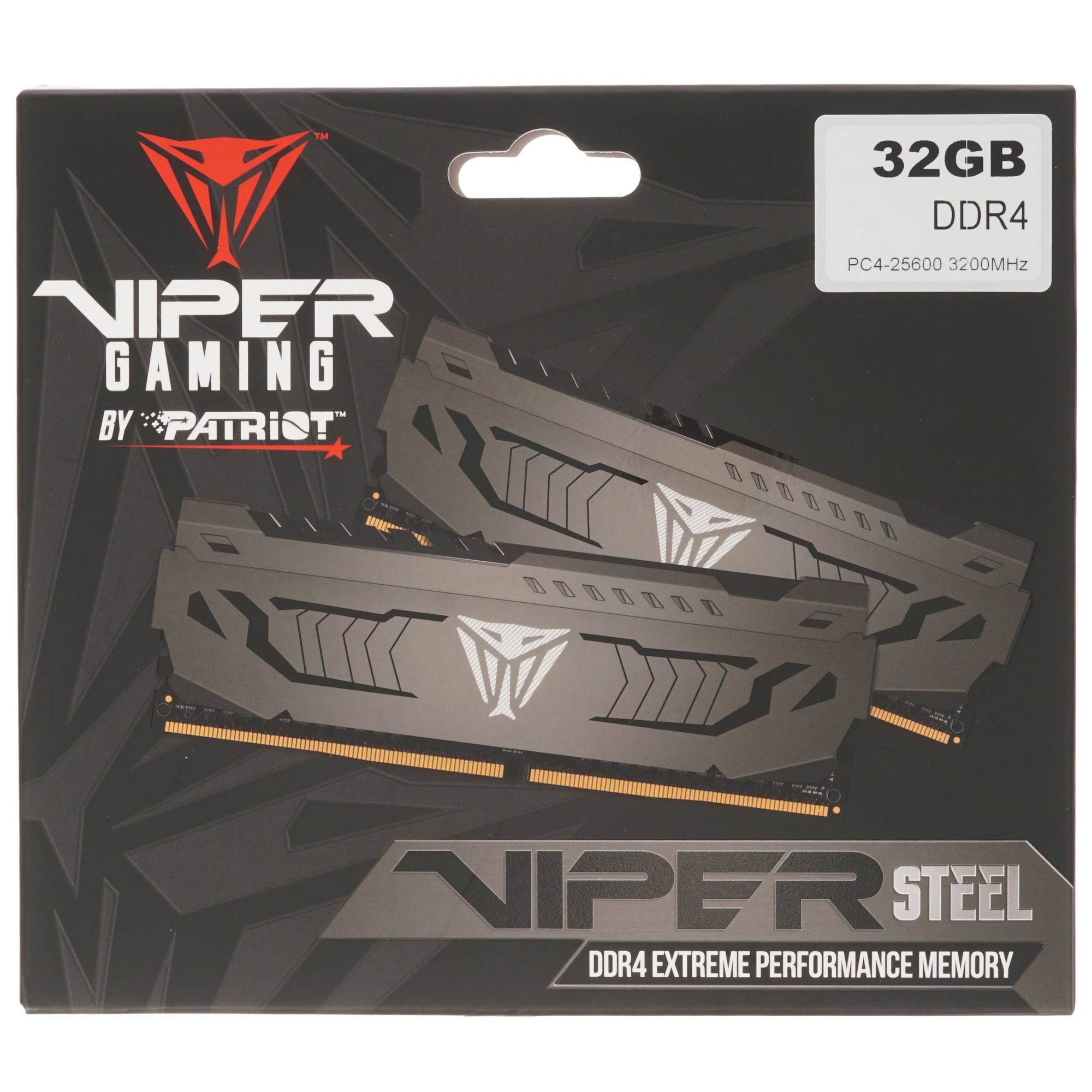 Оперативная память Patriot Viper Steel, DDR4, 32GB (1x32 GB), 3200 MHz, CL16, радиатор, чёрный