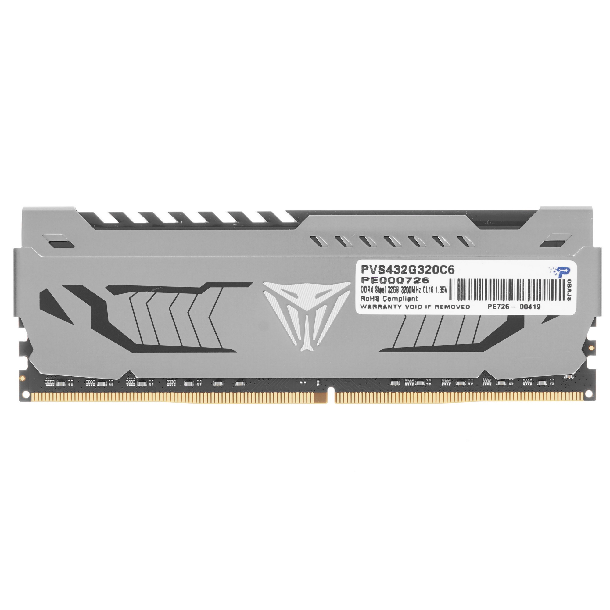 Оперативная память Patriot Viper Steel, DDR4, 32GB (1x32 GB), 3200 MHz, CL16, радиатор, чёрный