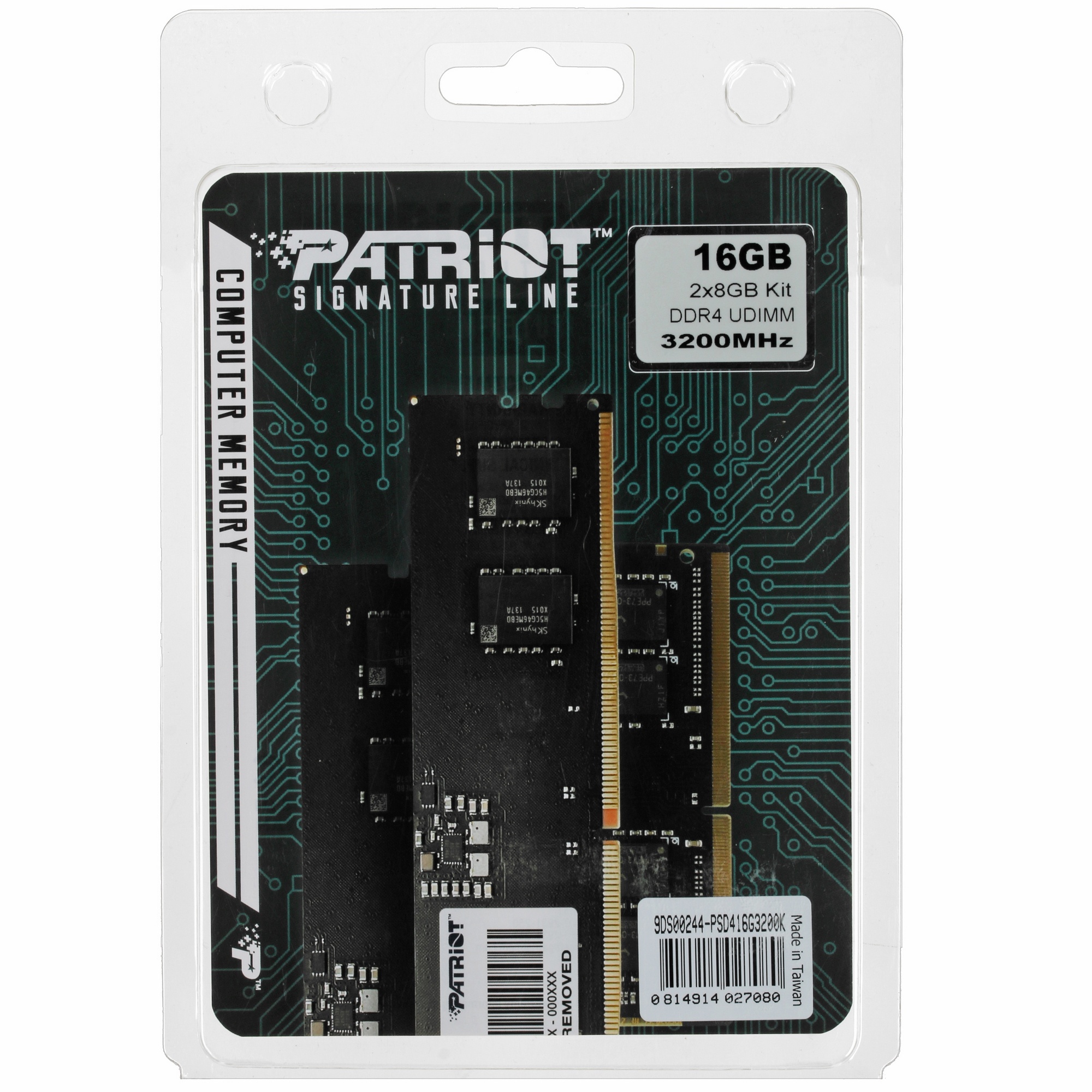 Оперативная память Patriot Signature, DDR4, 16GB (2x8 GB), 3200 MHz, CL22