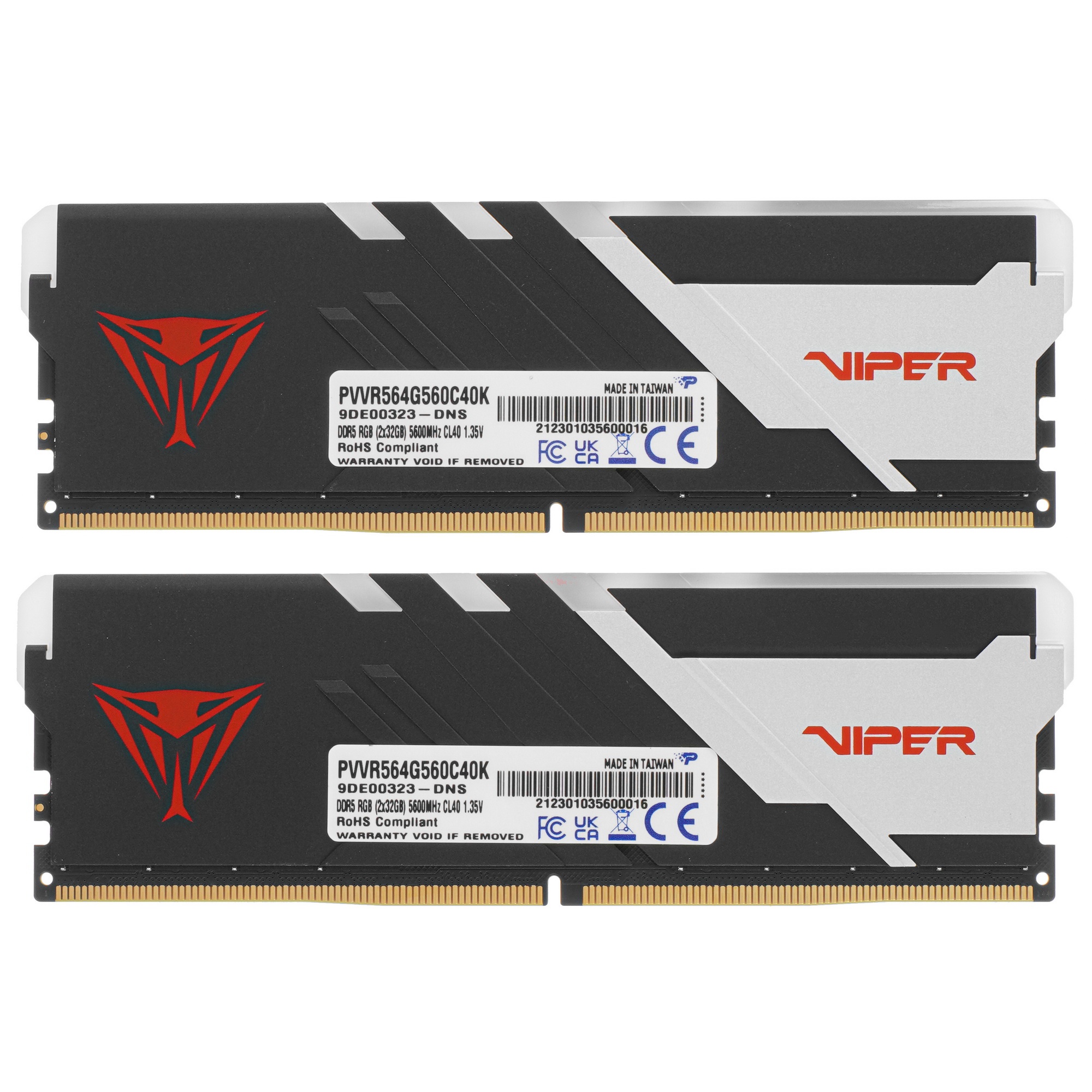 Оперативная память Patriot Viper Venom, DDR5, 64GB (2x32GB), 5600MHz, CL40, с радиаторами, RGB, черн