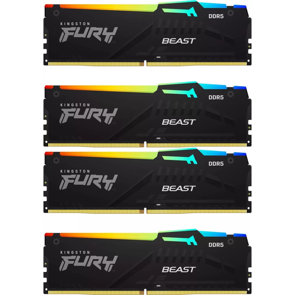 Оперативная память Kingston Fury Beast, DDR5, 64GB (4x16GB), 5200MHz, CL40, с радиаторами, RGB, белы