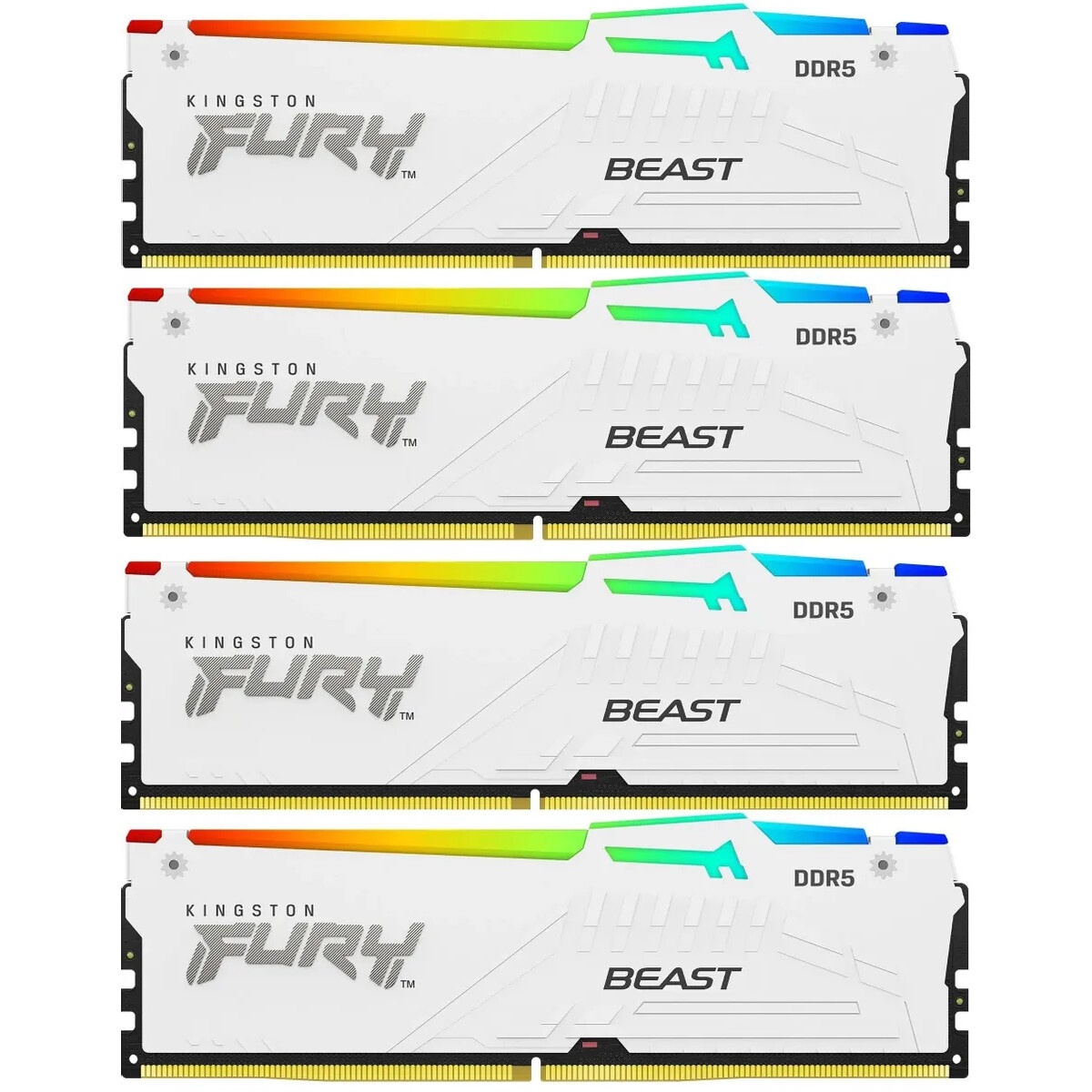 Оперативная память Kingston Fury Beast, DDR5, 64GB (4x16GB), 5200MHz, CL40, с радиаторами, RGB, белы