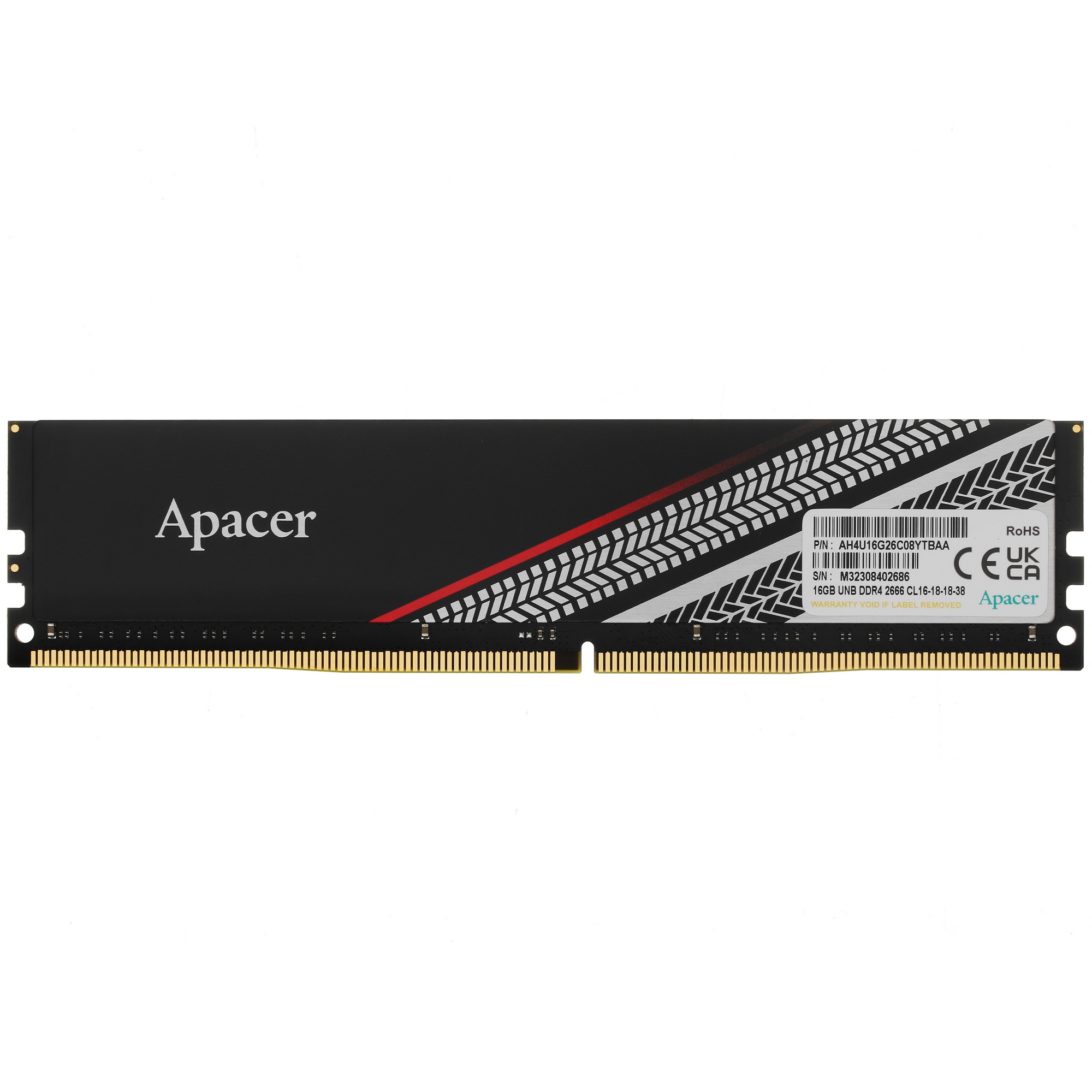 Оперативная память Apacer Tex, DDR4, 16GB (1x16GB), 2666MHz, CL16, с радиаторами, серебристый/черный
