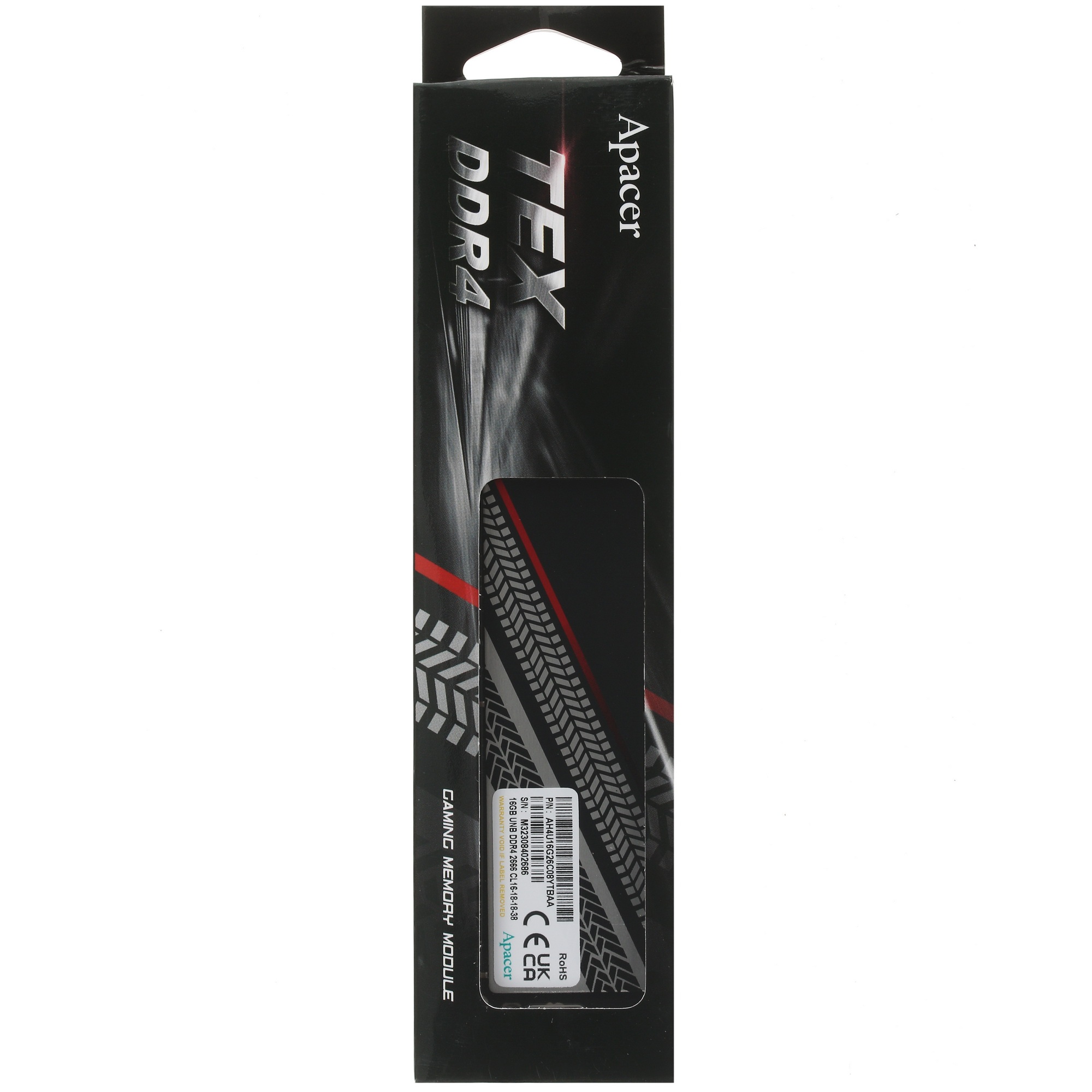 Оперативная память Apacer Tex, DDR4, 16GB (1x16GB), 2666MHz, CL16, с радиаторами, серебристый/черный