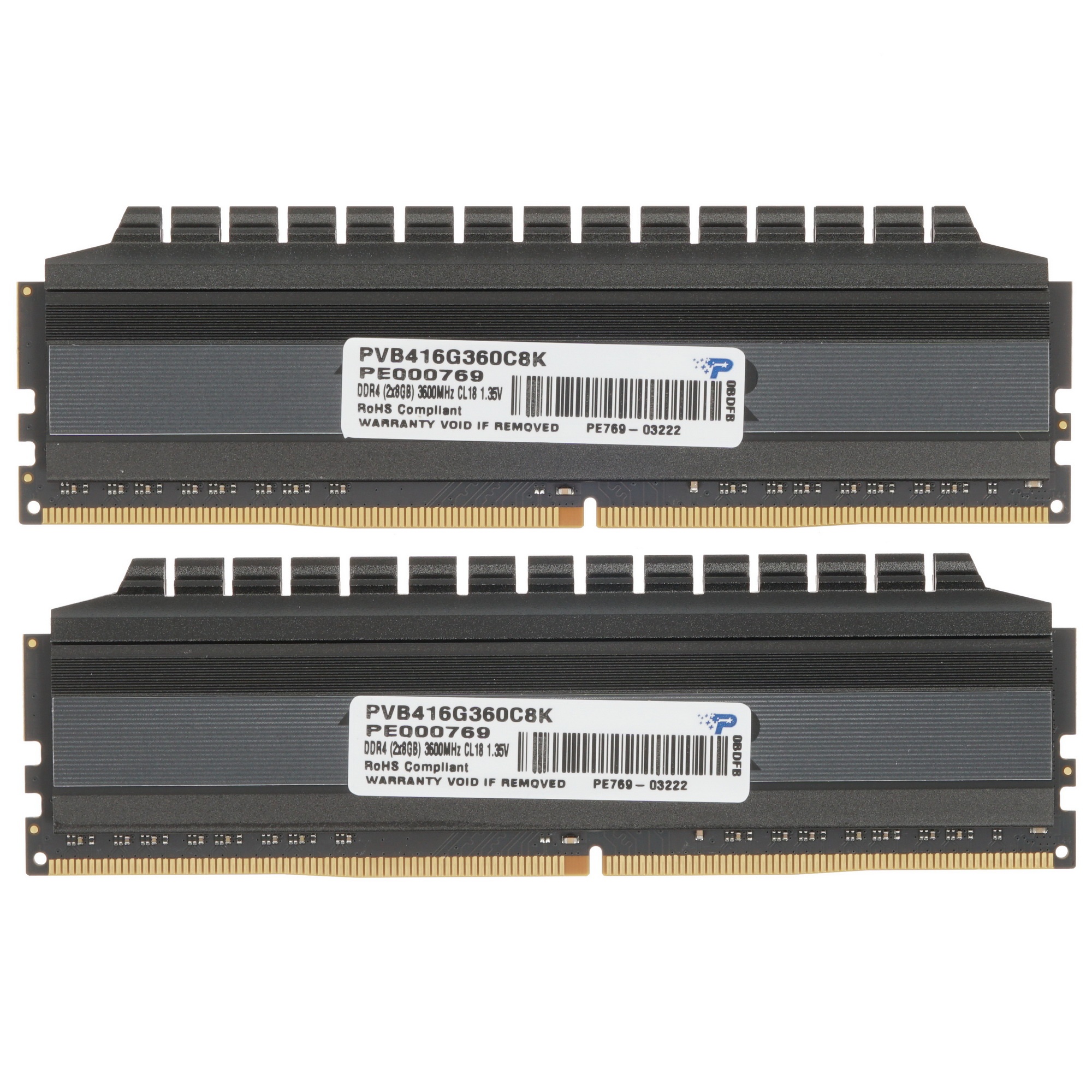 Оперативная память Patriot Viper 4 Blackout, DDR4, 16GB (2x8 GB), 3600 MHz, CL18, радиатор, чёрный