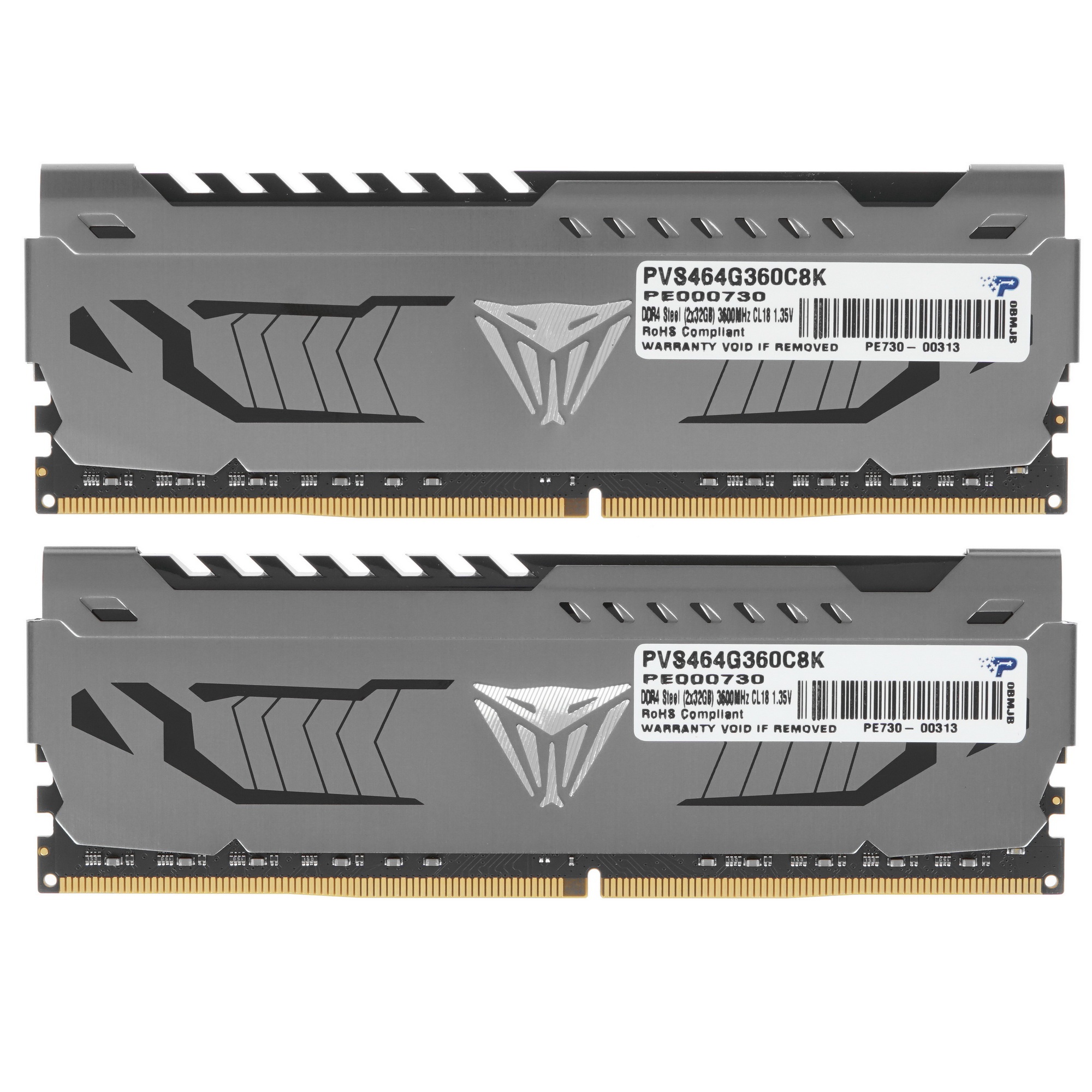 Оперативная память Patriot Viper Steel, DDR4, 64GB (2x32GB), 3600MHz, CL18, радиатор, черный