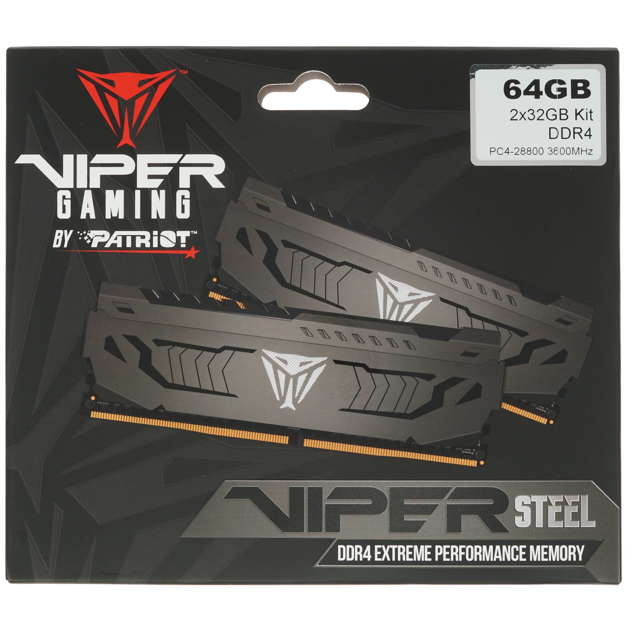 Оперативная память Patriot Viper Steel, DDR4, 64GB (2x32GB), 3600MHz, CL18, радиатор, черный