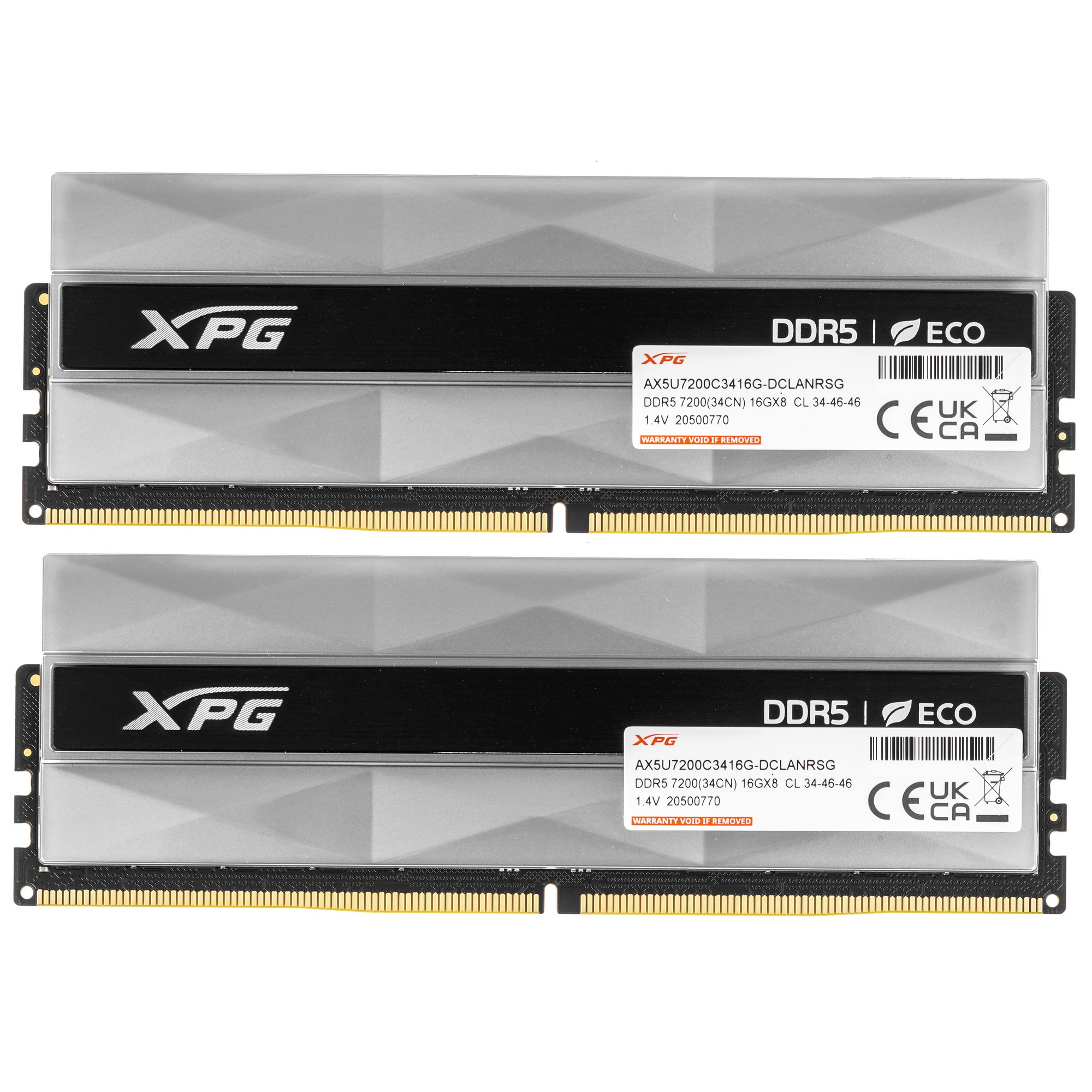 Оперативная память XPG Lancer NEON RGB, DDR5, 32GB (2x16GB), 7200MHz, CL34, с радиаторами, RGB, сере