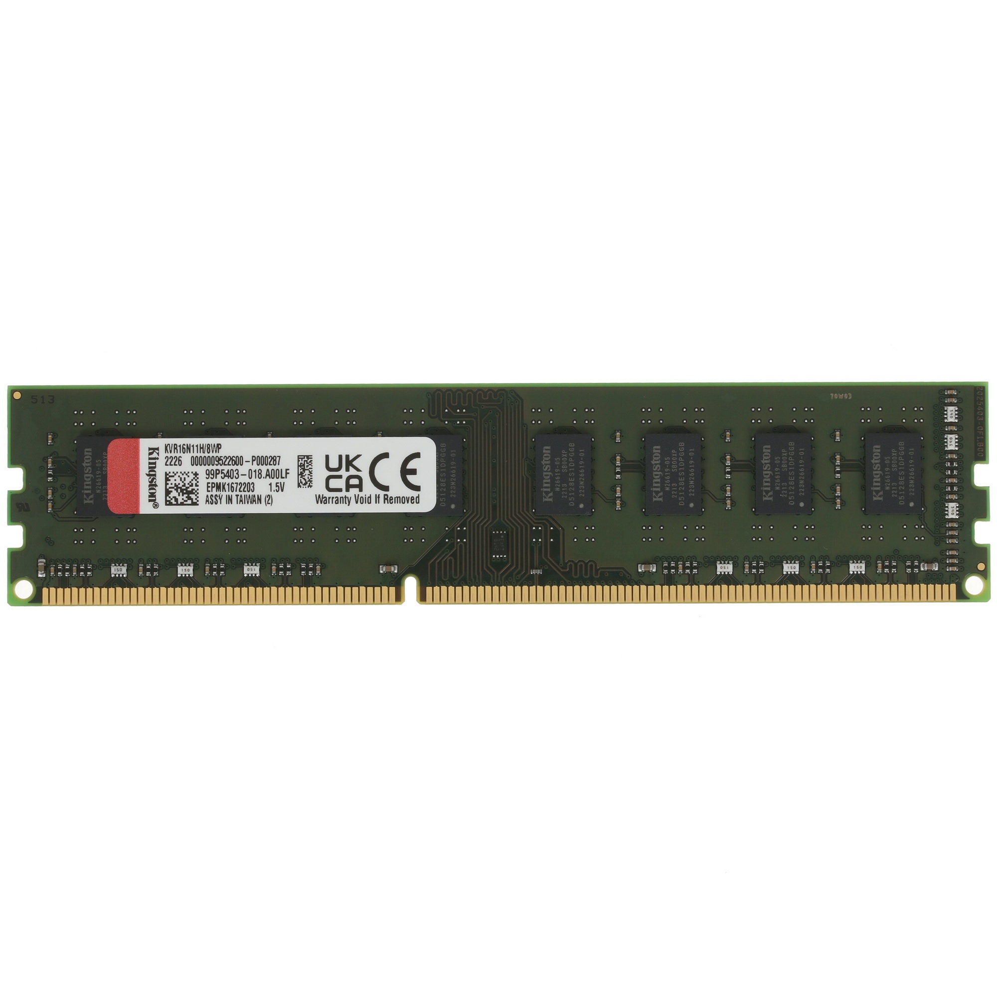 Оперативная память Kingston ValueRAM, DDR3, 8 GB (1x8 GB), 1600 MHz, CL11