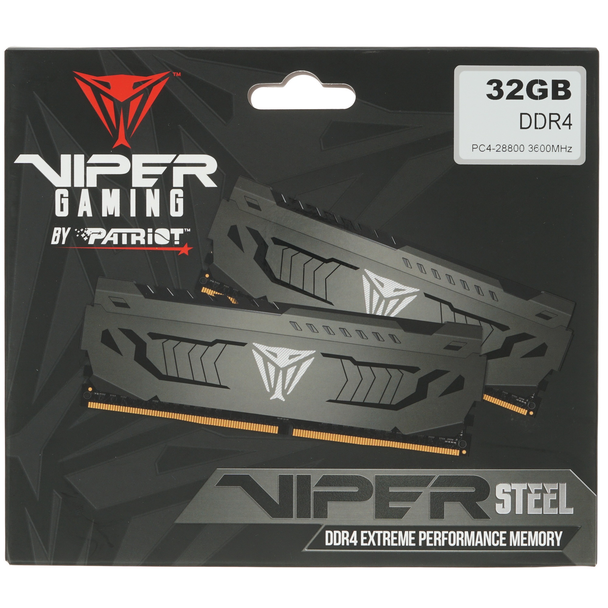 Оперативная память Patriot Viper Steel, DDR4, 32GB (1x32 GB), 3600 MHz, CL18, радиатор, чёрный