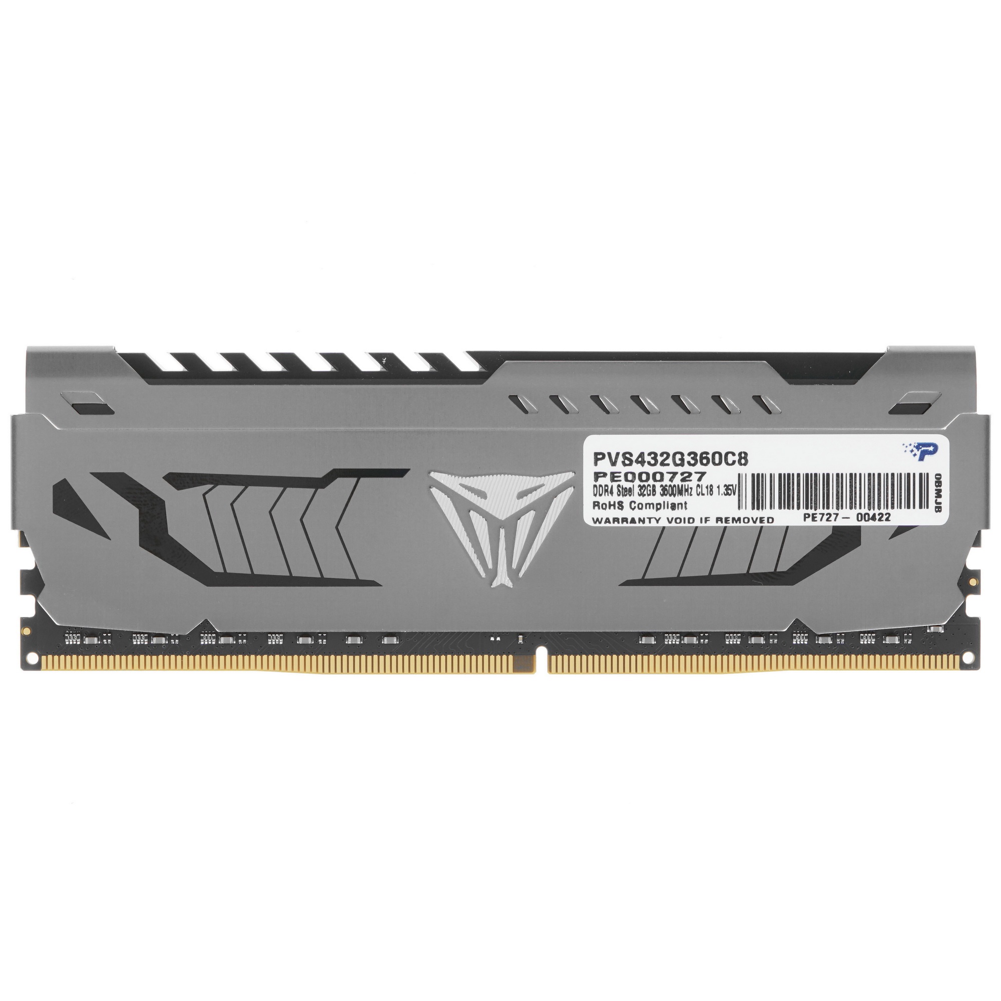 Оперативная память Patriot Viper Steel, DDR4, 32GB (1x32 GB), 3600 MHz, CL18, радиатор, чёрный