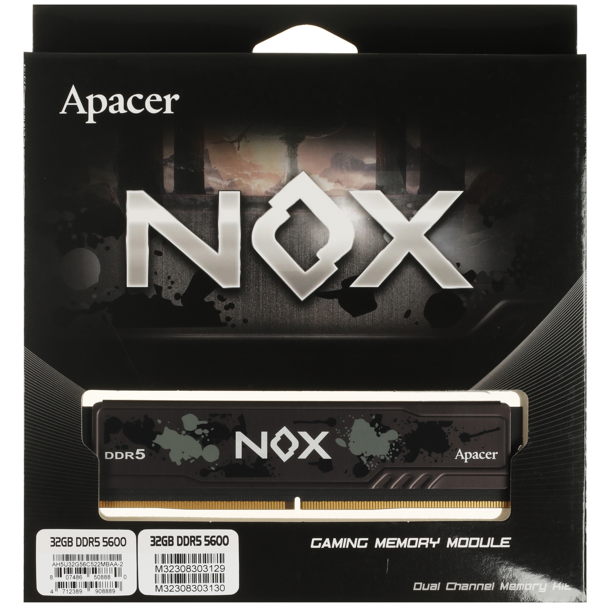 Оперативная память Apacer Nox, DDR5, 32GB (2x16GB), 5600MHz, CL40, радиатор, черный