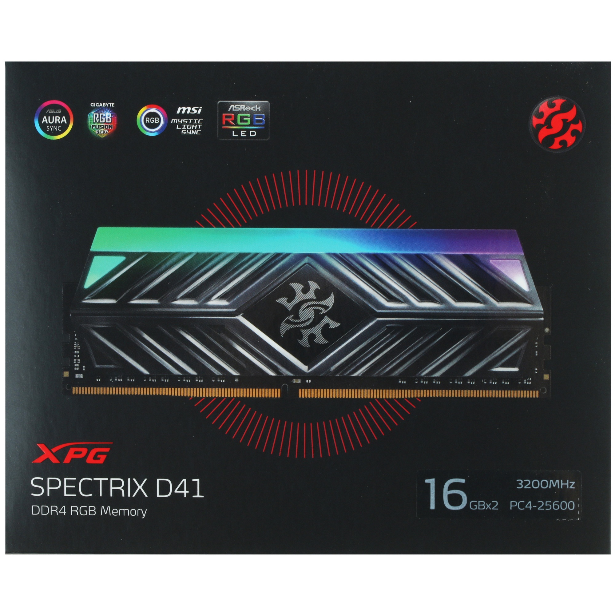 Оперативная память XPG Spectrix D41 RGB, DDR4, 32GB (2x16GB), 3200MHz, CL16, UDIMM, с радиатором, RG