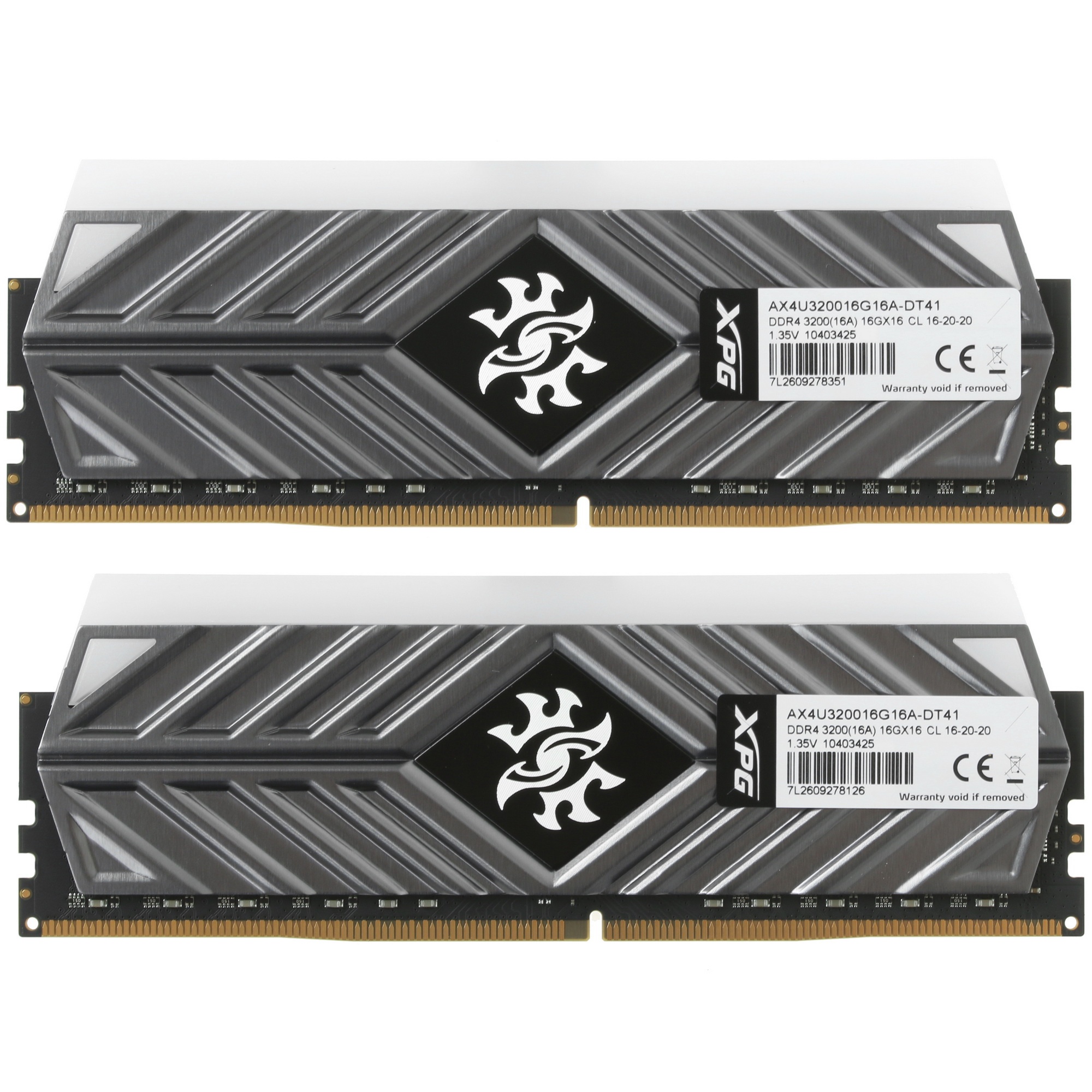 Оперативная память XPG Spectrix D41 RGB, DDR4, 32GB (2x16GB), 3200MHz, CL16, UDIMM, с радиатором, RG