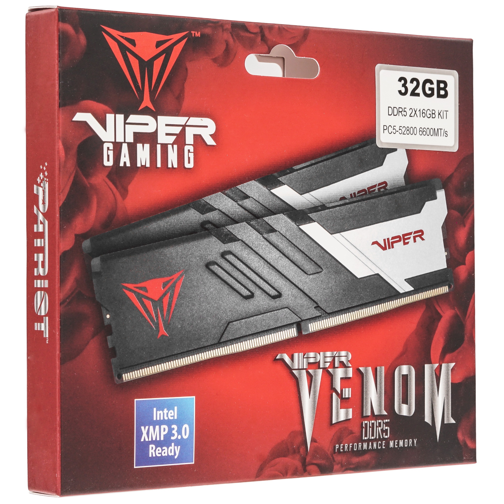 Оперативная память Patriot Viper Venom, DDR5, 32GB (2x16GB), 6600MHz, CL34, с радиатором, черный
